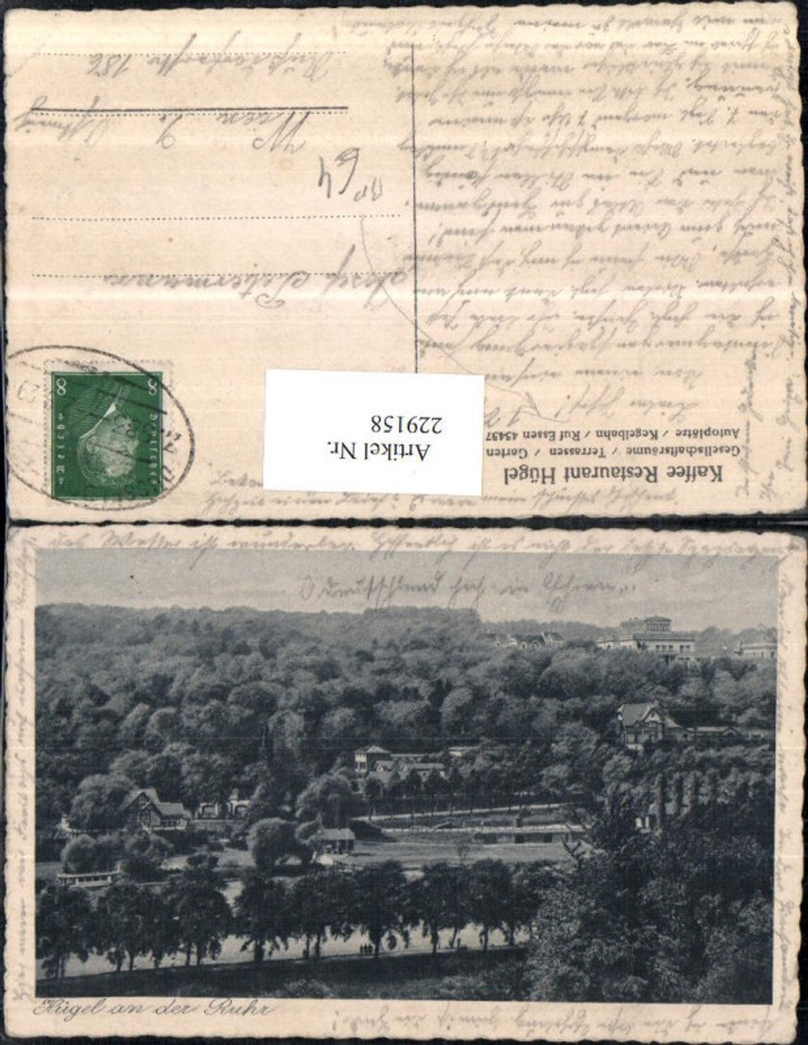 229158,Hügel a. d. Ruhr Kaffee Restaurant Hügel Ruf Essen Bahnpost Zug 583