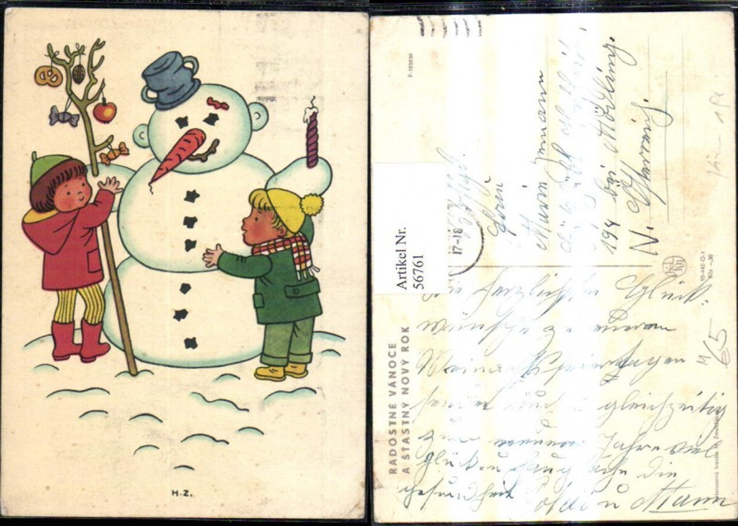 56761, Artist Ak HZ Snowman Children Carrot Candle Apple