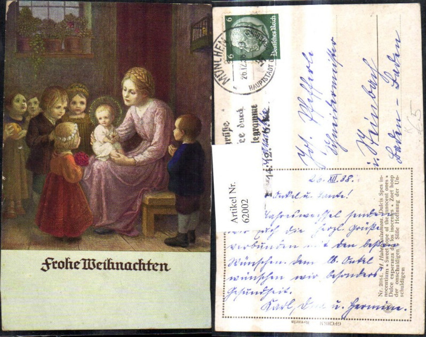 62002, Artist Ak H. Huber Sulzemoos Christmas Sweet Hope of the Innocent Children Woman Christ Child