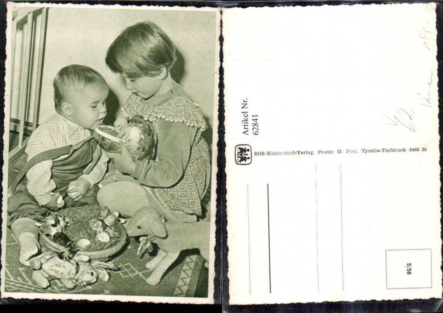 62841,SOS Kinderdorf 5/56 Ostern Kinder m. Osternest Ostereier Lamm Plüschhasen