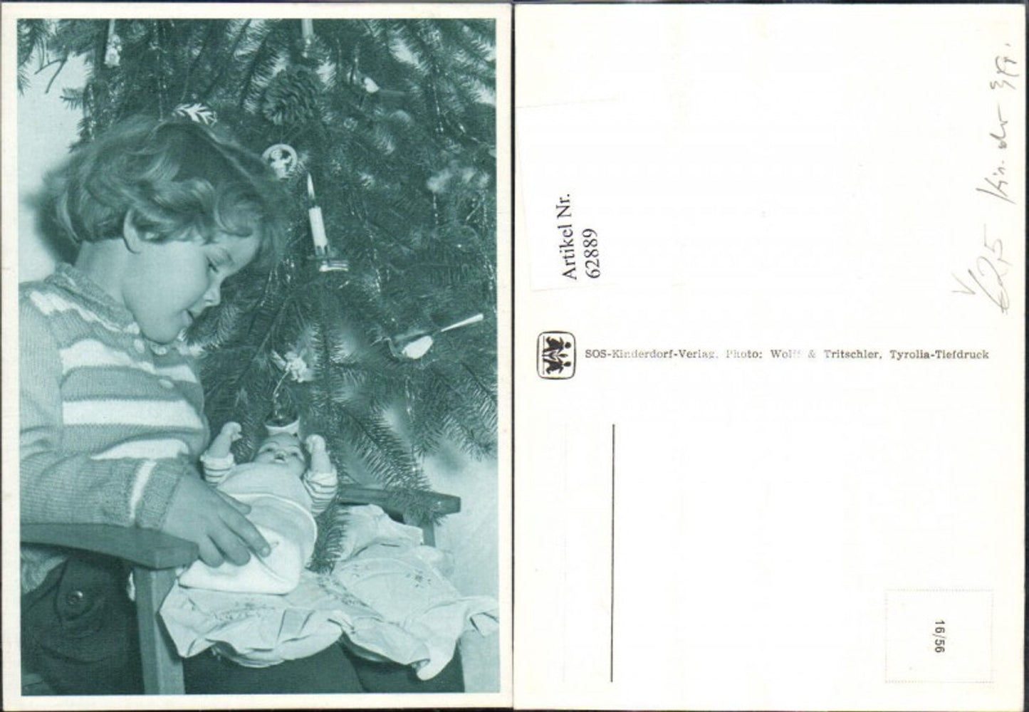 62889,SOS Kinderdorf 16/56 Mädchen m. Puppe unter Weihnachtsbaum Christbaum Weihnachten