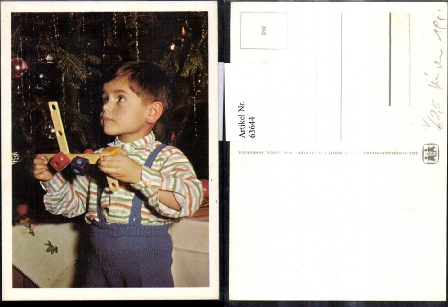 63644,SOS Kinderdorf 2/62 Bub Junge m. Spielzeug Baustein b. Christbaum Weihnachtsbaum Weihnachten