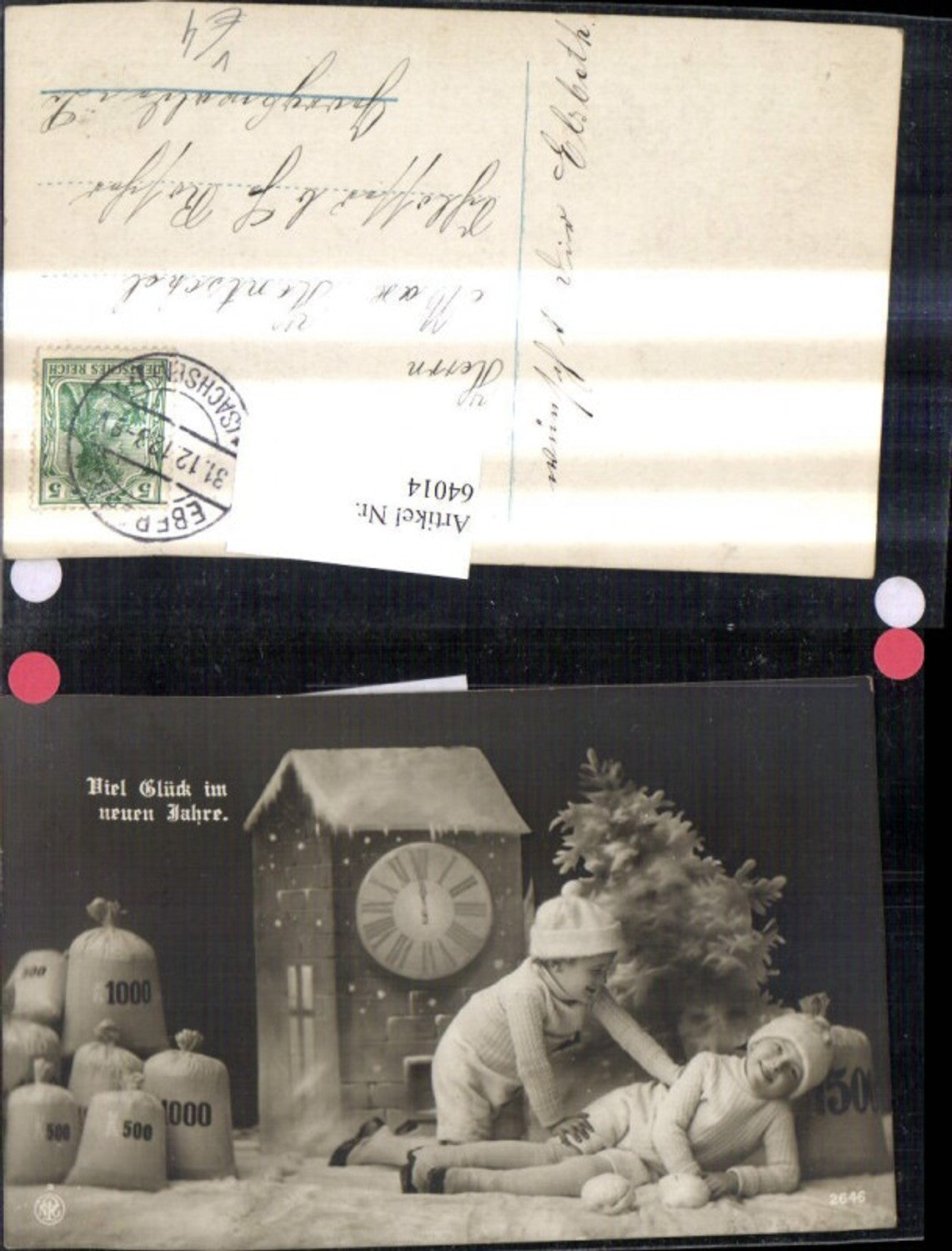 64014,Neujahr Kinder Uhrturm Turm Geldsäcke Schnee pub NPG 2646