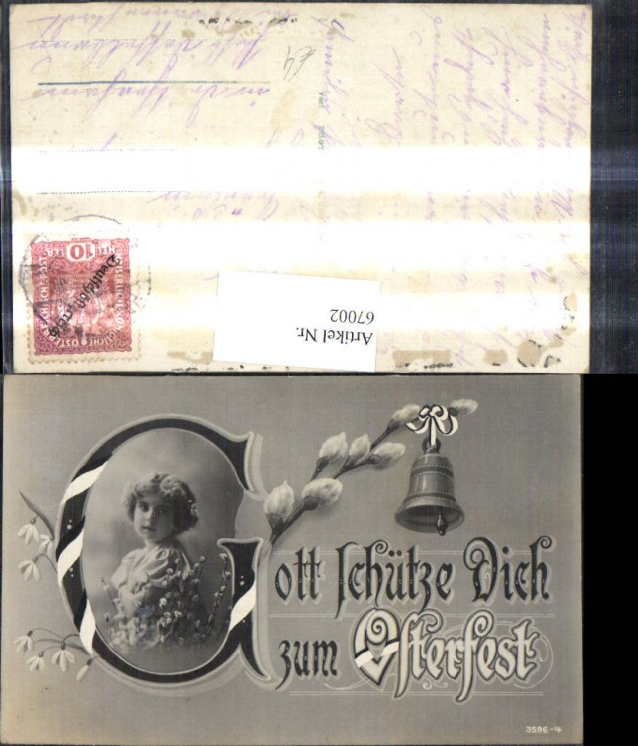 67002,Ostern Mädchen Portrait Spruch Text Glocke Palmkätzchenzweig