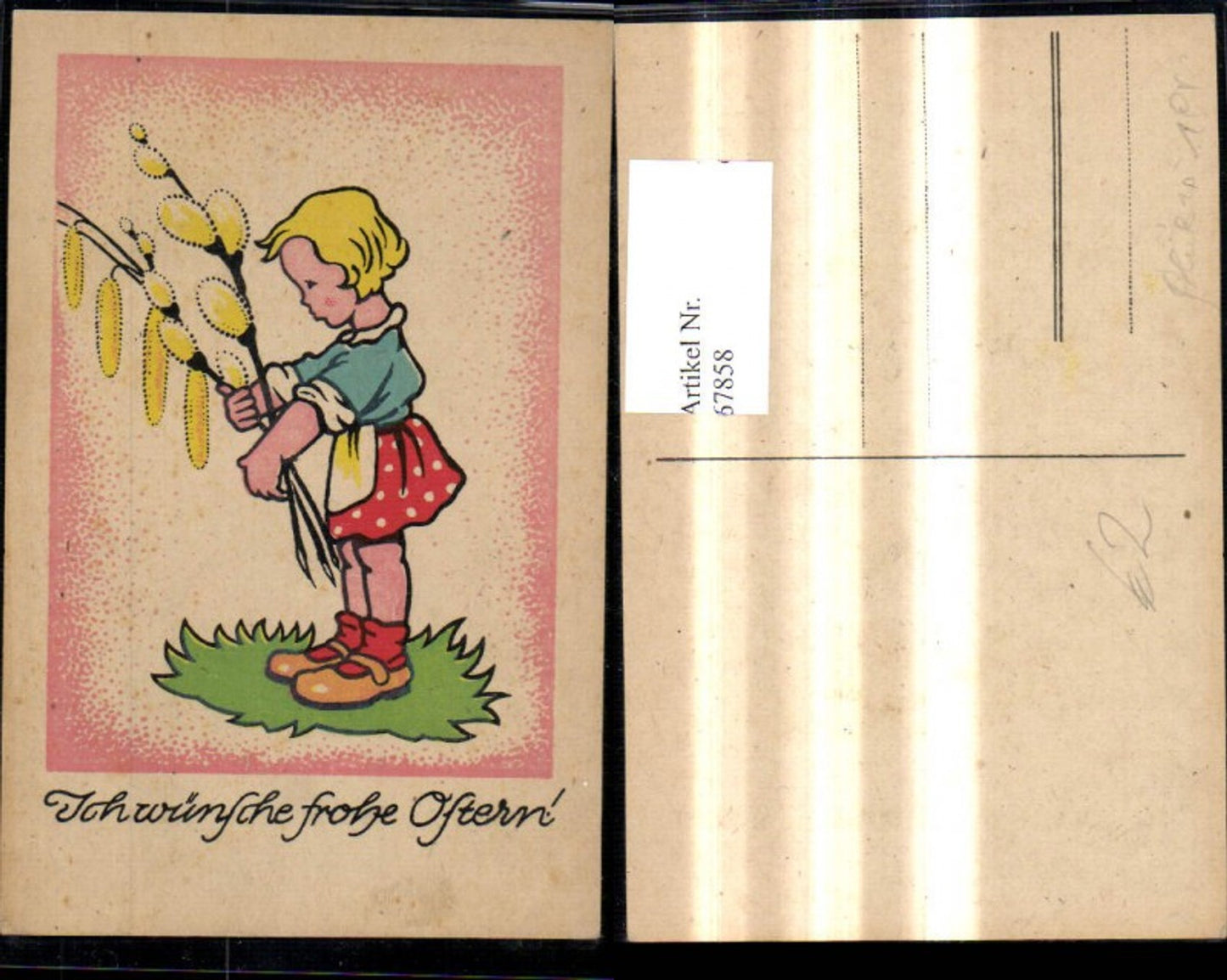 67858,Künstler Ak Ostern Mädchen m. Palmkätzchenzweige