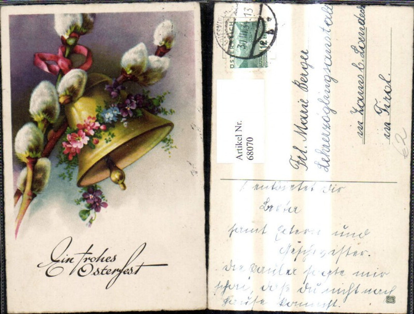 68070,Ostern Glocke m. Palmkätzchenzweig Blumen
