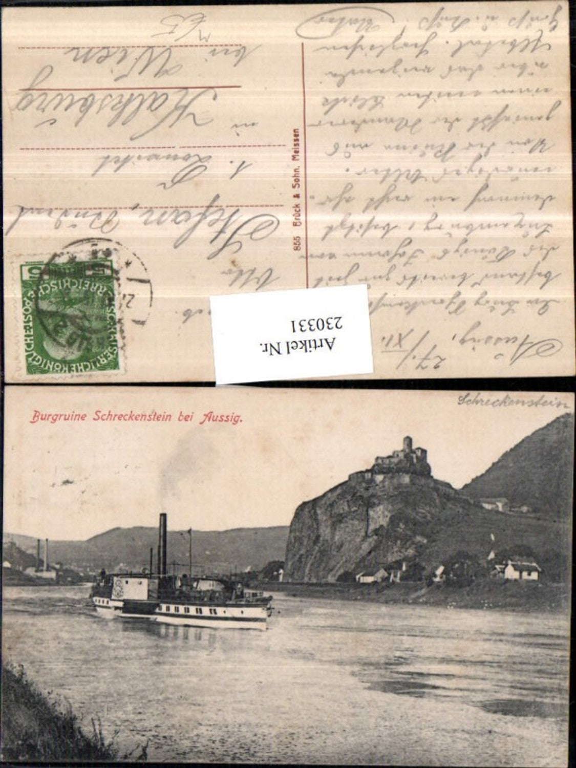 230331,Burgruine Schreckenstein b. Aussig Usti nad Labem Dampfer Schiff