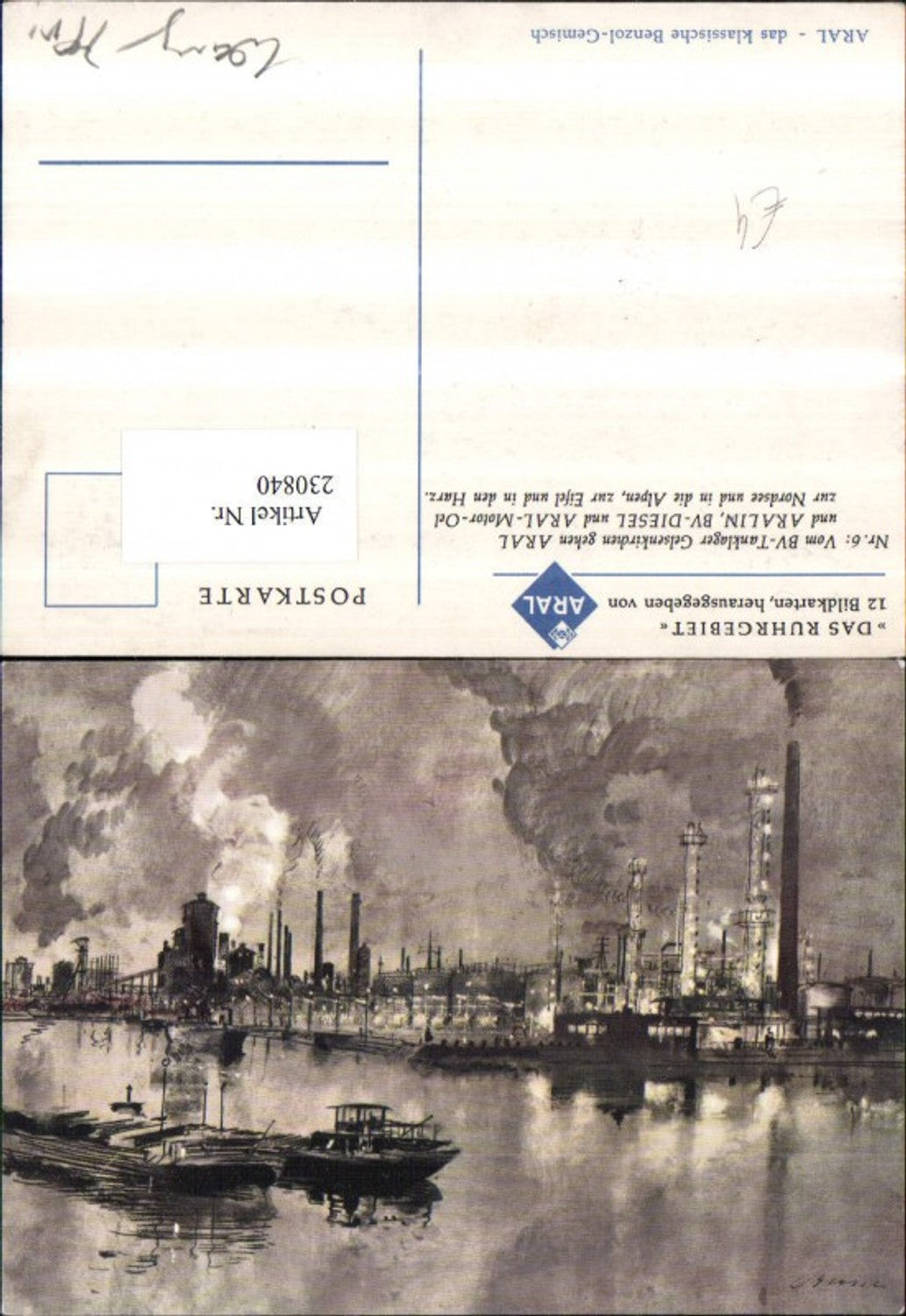 230840,Reklame Werbung Aral Das Ruhrgebiet Nr. 6 Stadt Fabrik Text