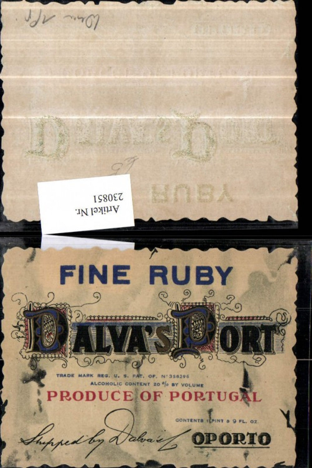 230851,Reklame Werbung Etikett Wein Dalvas Port Portugal Oporto Fine Ruby