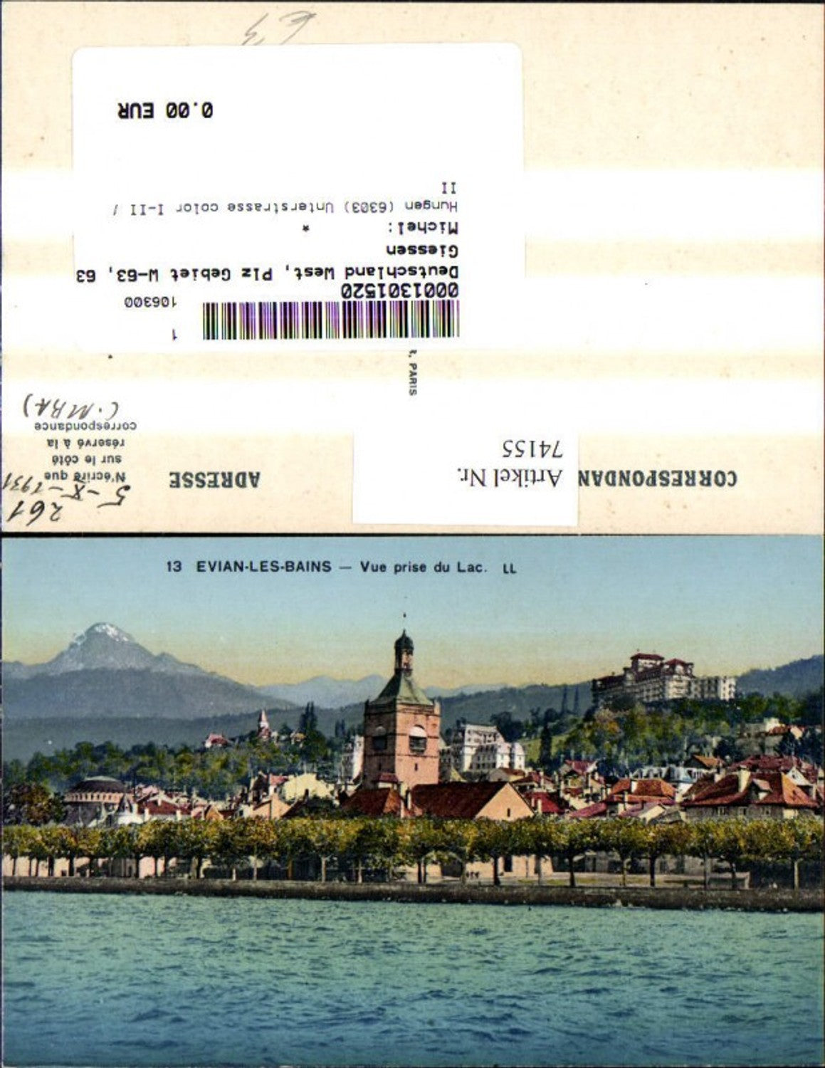 74155,Evian les Bains Vue prise du Lac