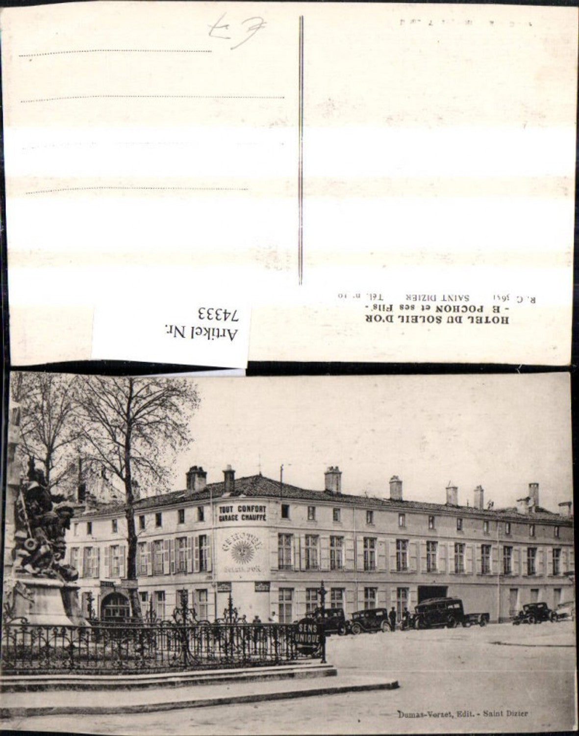 74333,Hotel du Soleil d Or Saint Dizier E. Pochon et ses fils Ansicht m. Automobile