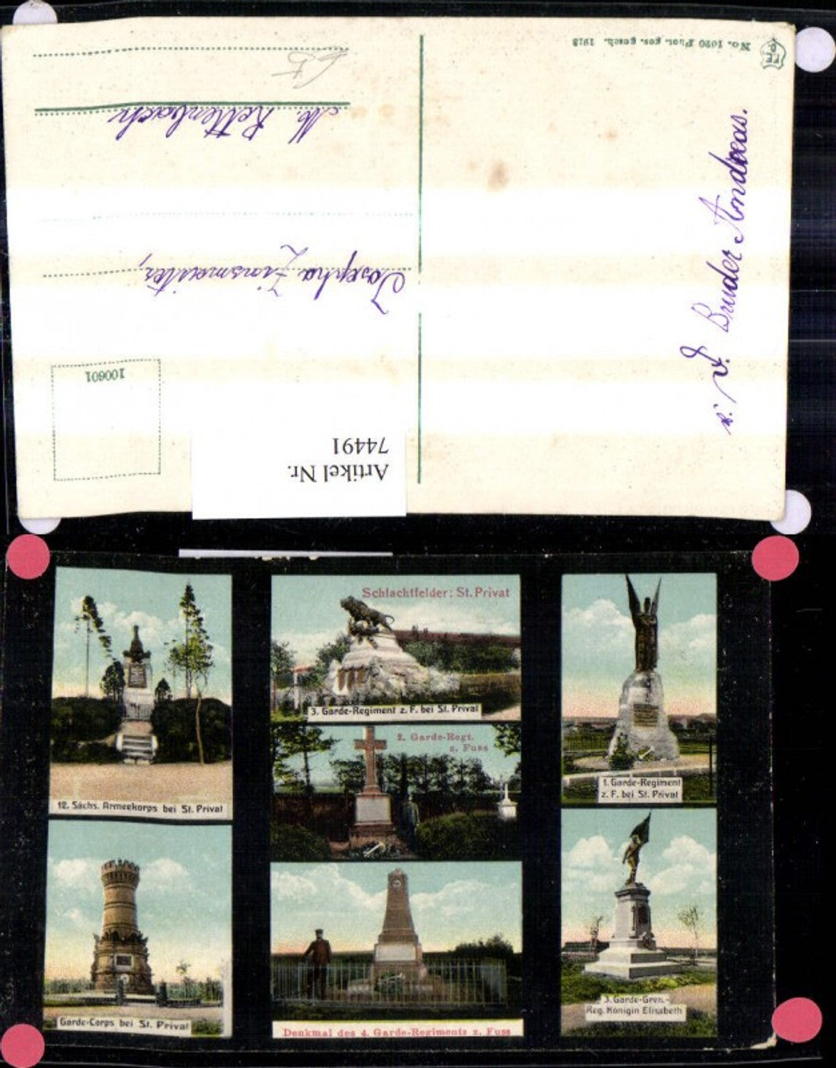 74491,Mehrbild Ak St Privat Metz Schlachtfelder Denkmal Statue Garde Corps 3 Garde Regiment