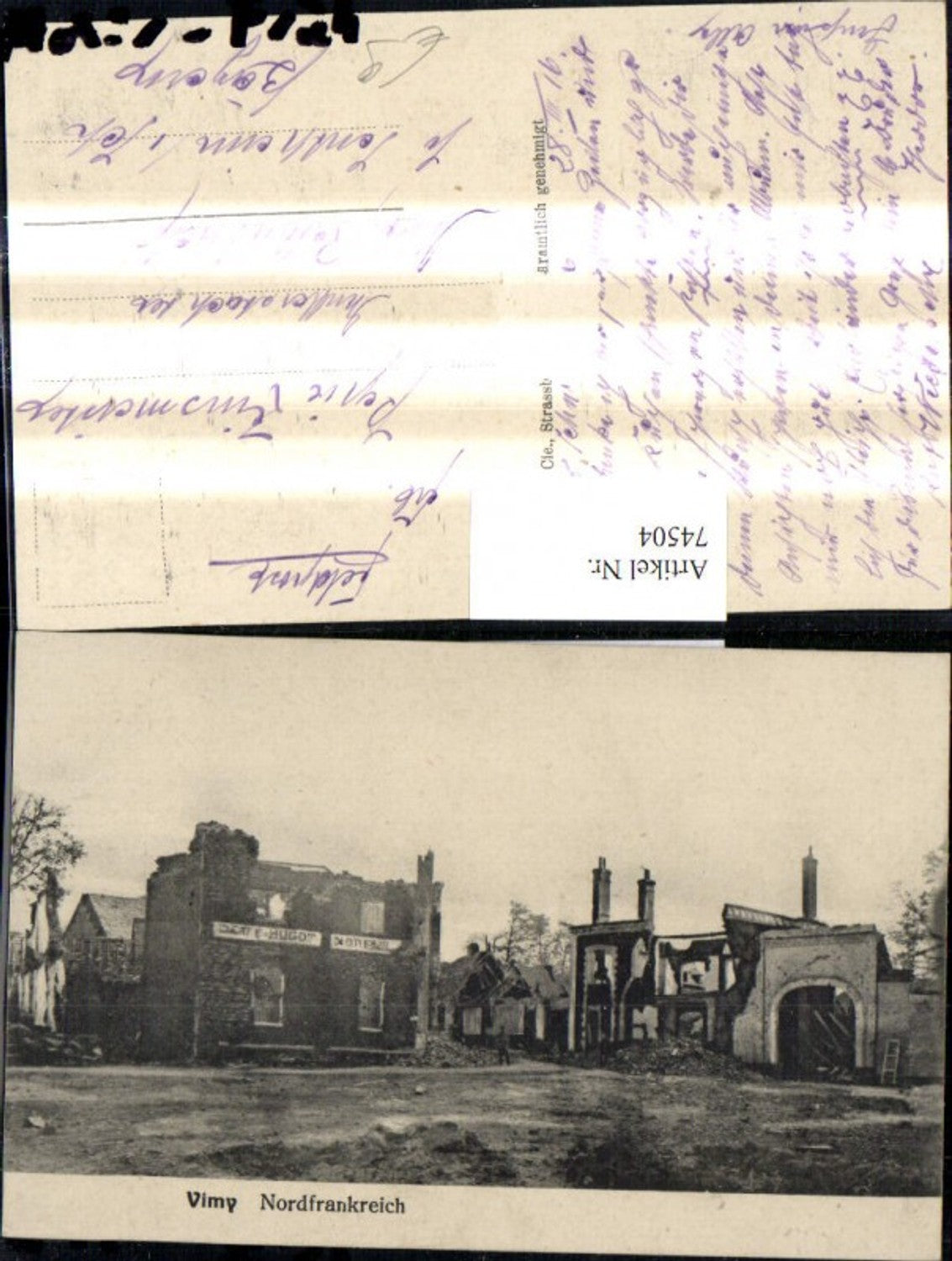 74504,Vimy Nordfrankreich Zerstörte Häuser Gebäude WW 1