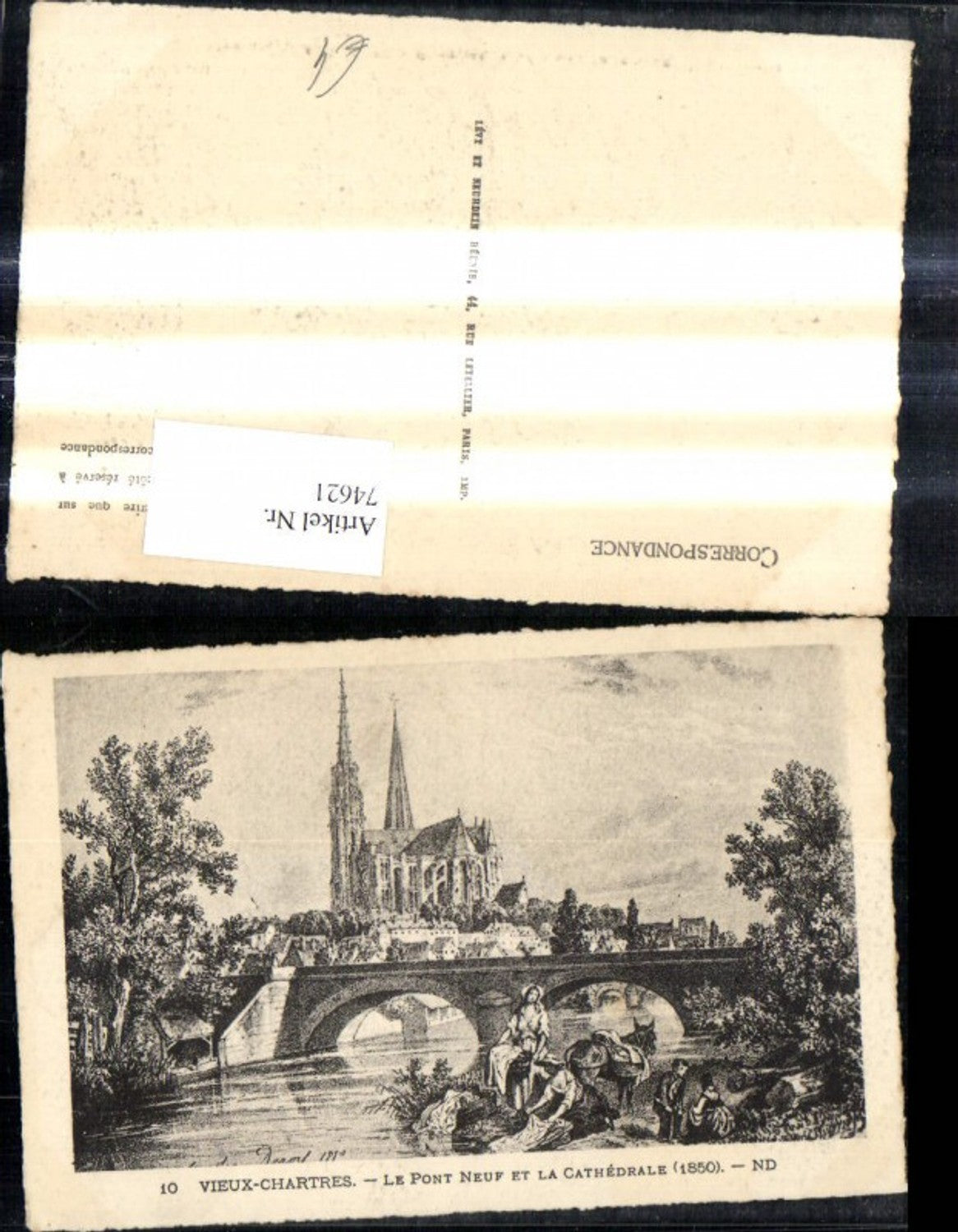 74621,Künstler Ak Vieux Chartres Le Pont Neuf et la Cathedrale 1850