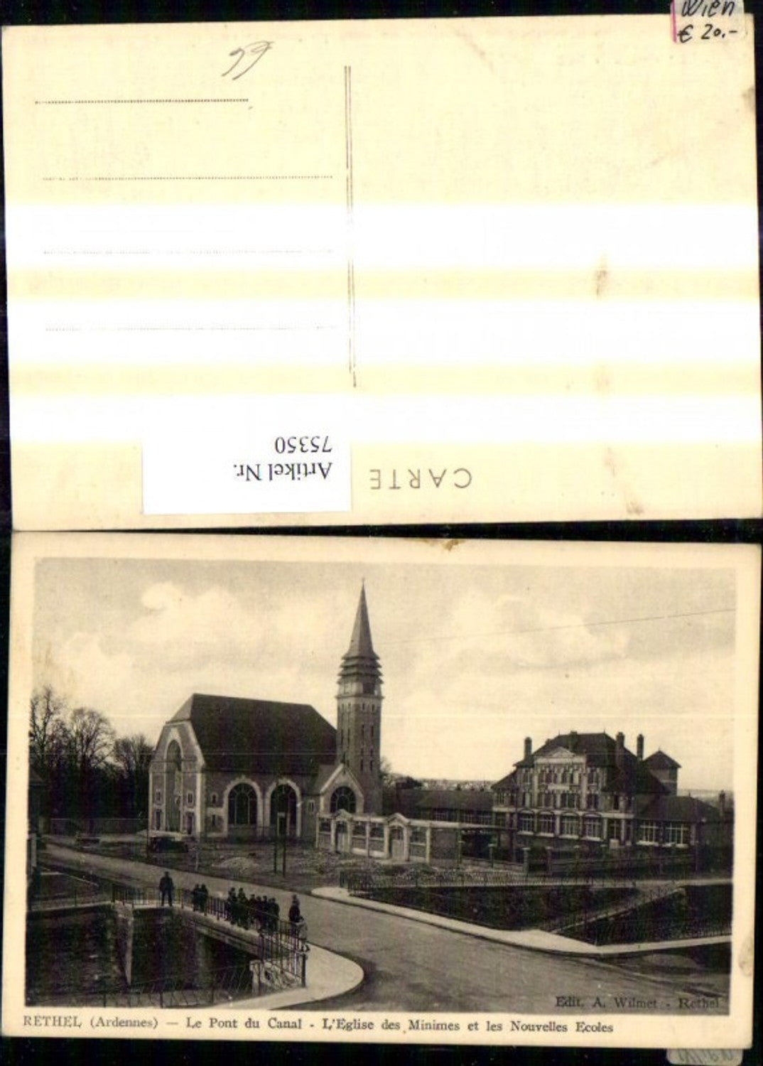 75350,Rethel Le Pont du Canal L Eglise des Minimes et les Nouvelles Ecoles Kirche