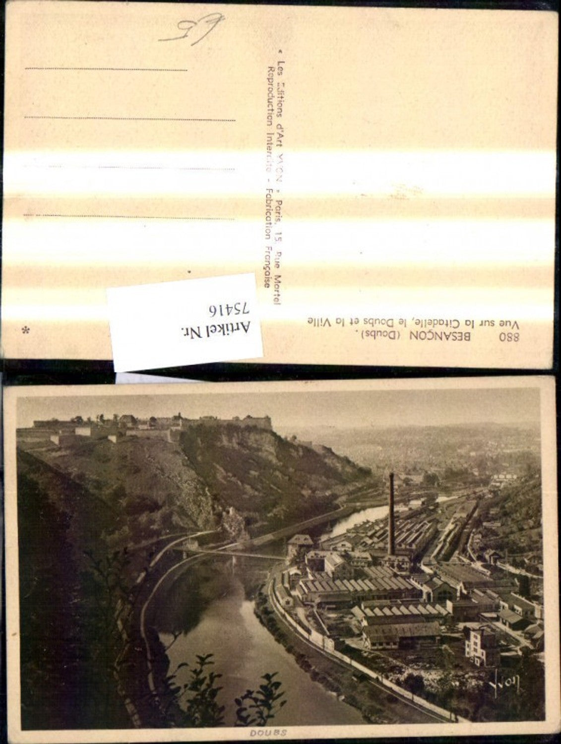 75416,Besancon Doubs Vue sulr la Citadelle le Doubs et la Ville