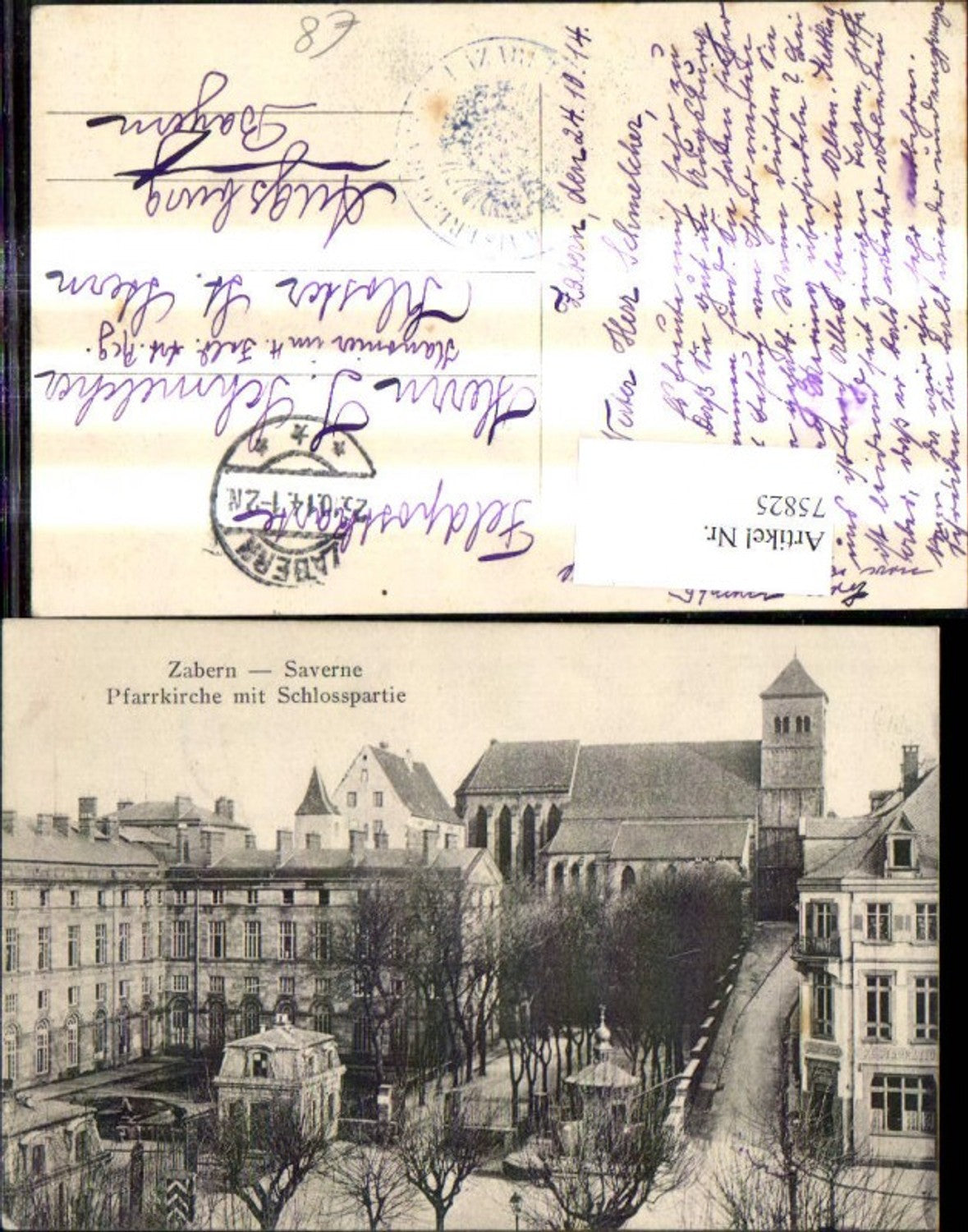 75825,Zabern Saverne Pfarrkirche m. Schlosspartie