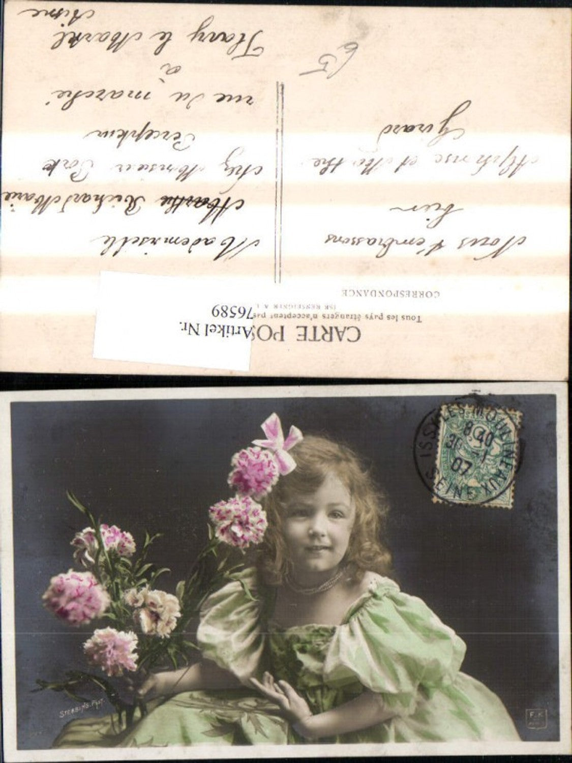 76589, Child girl with flower and pearl necklace dress