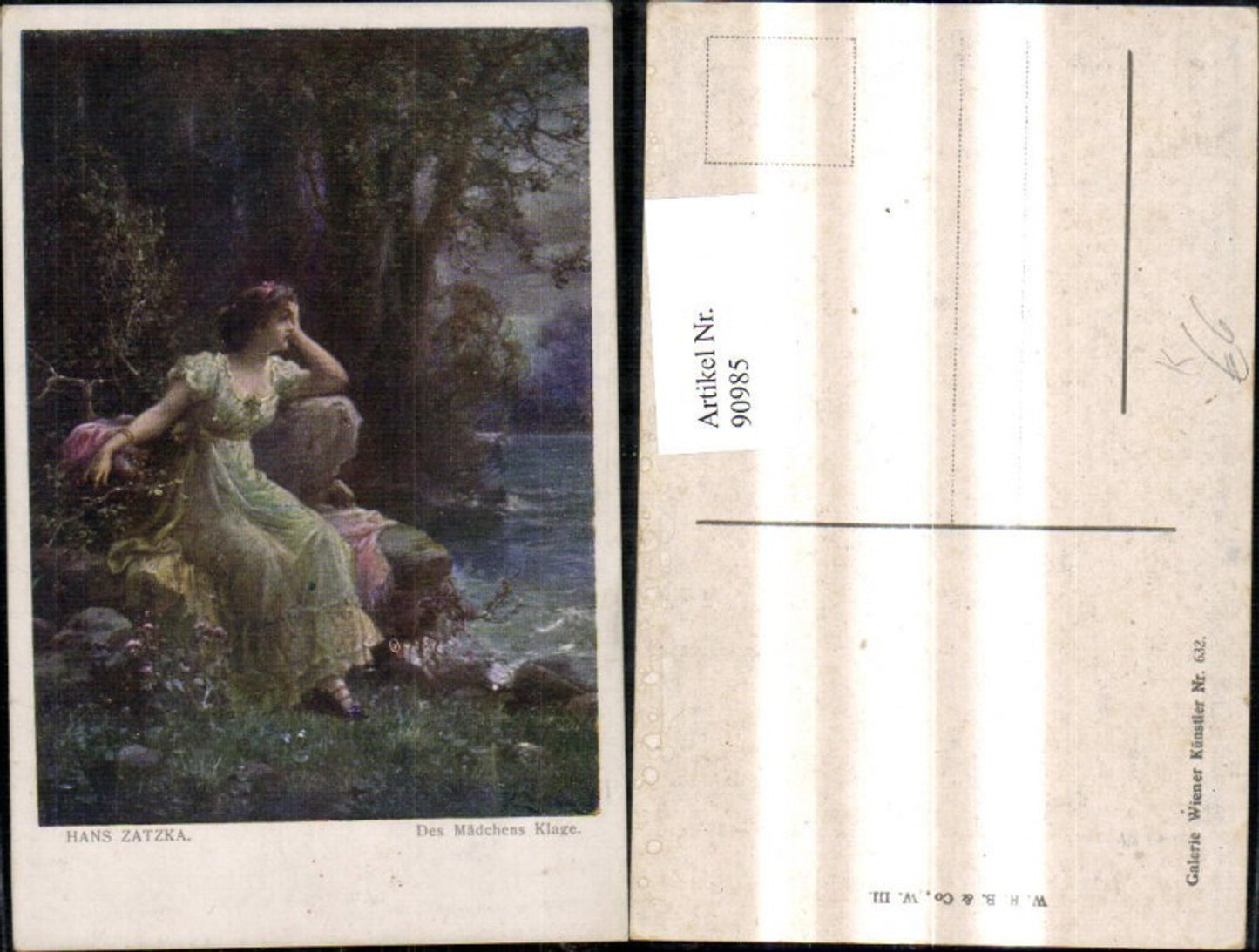 90985,Künstler Ak Hans Zatzka Des Mädchens Klage Frau a. Fluss