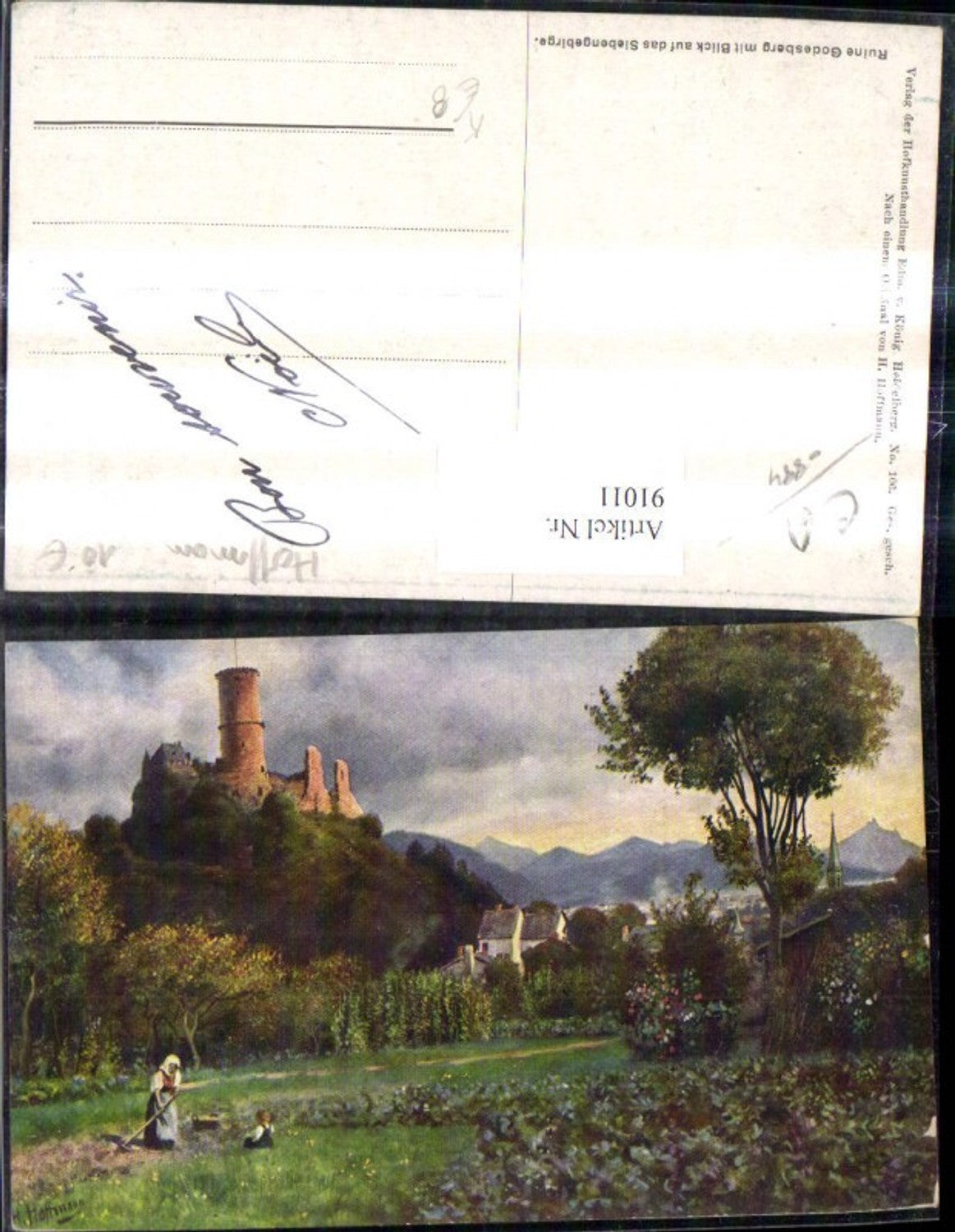91011,Künstler Ak Heinrich Hoffmann Ruine Godesberg u. Blick a. d. Siebengebirge