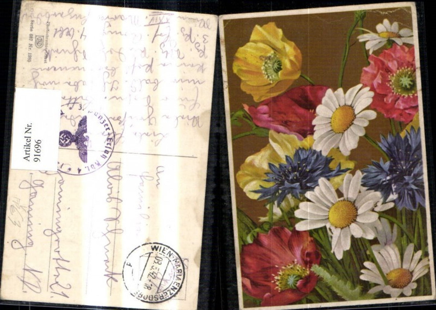 91696,Photochromie Nenke & Ostermaier 687/1985 Blumen Feldpost Briefstempel 3 Panzer Ersatz Abteilung 4