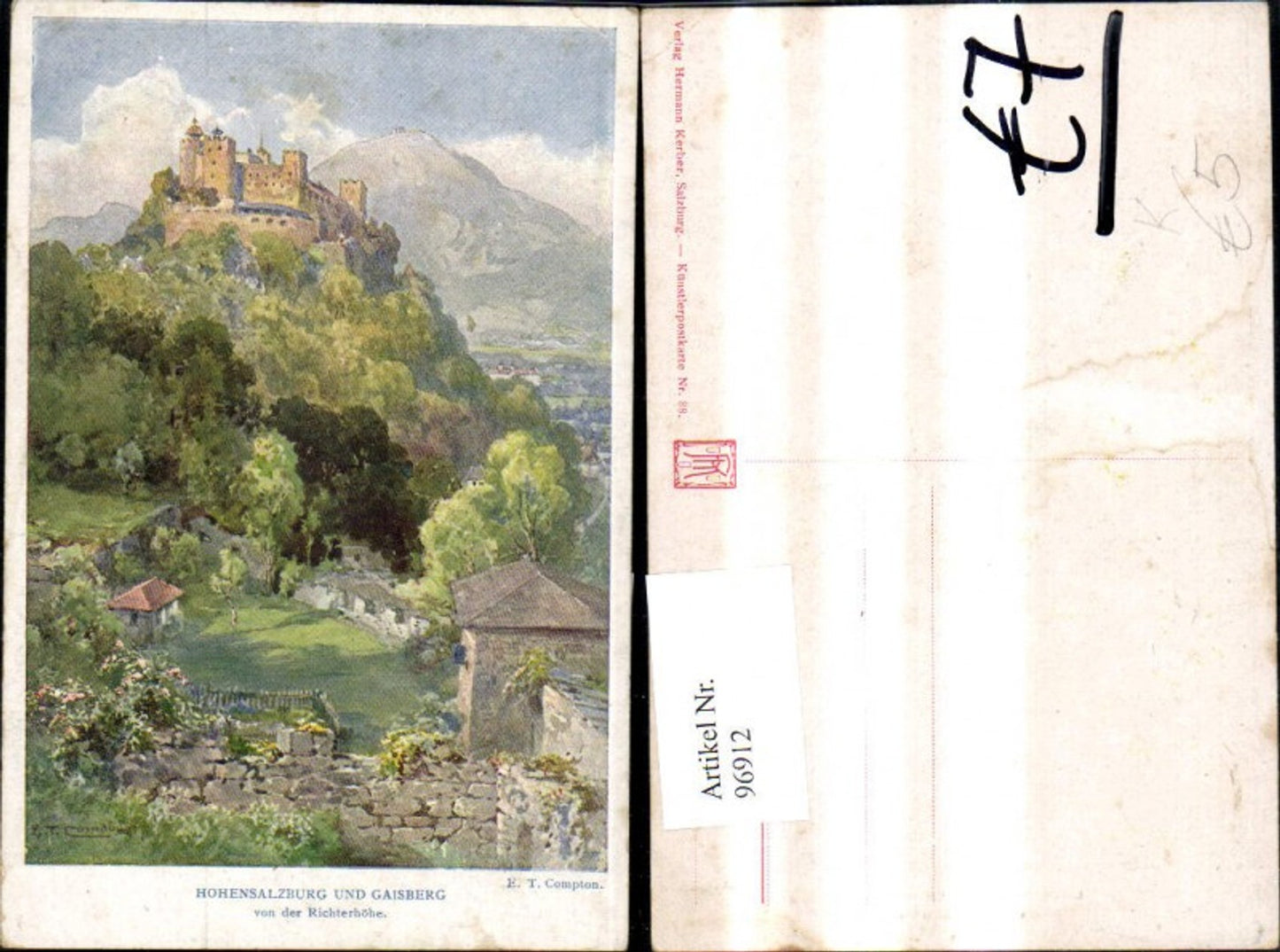 96912,Künstler Ak E.T. Compton Hohensalzburg u. Gaisberg v. d. Richterhöhe