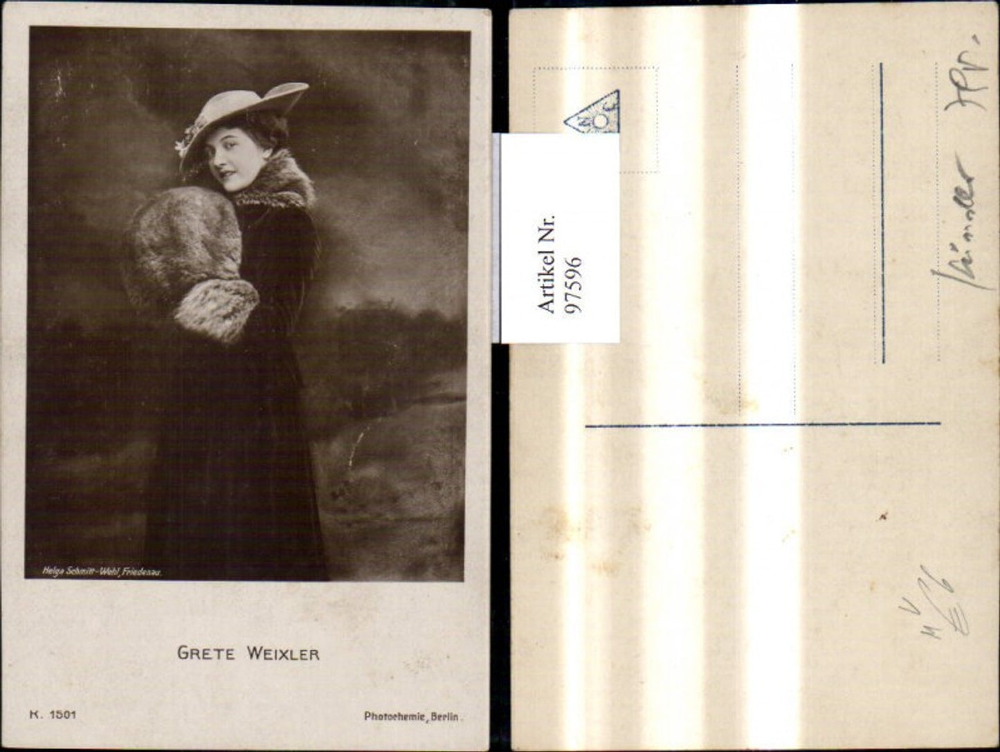 97596,Grete Weixler Schauspieler Pelz Muff Hut Hutmode pub Photochemie K 1501