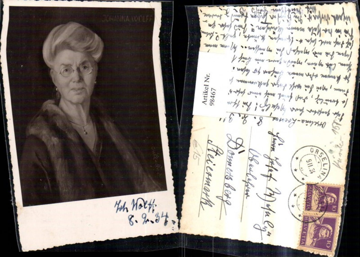 98467,Künstler Ak Johanna Wolff Schriftstellerin
