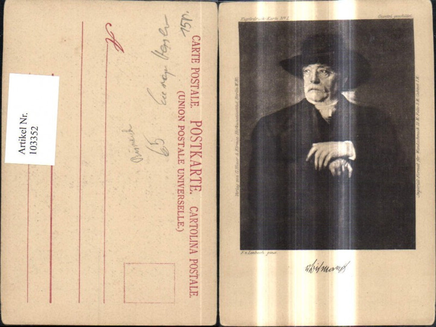 103352,Künstler Ak F. v. Lenbach Otto v. Bismarck Adel Monarchie