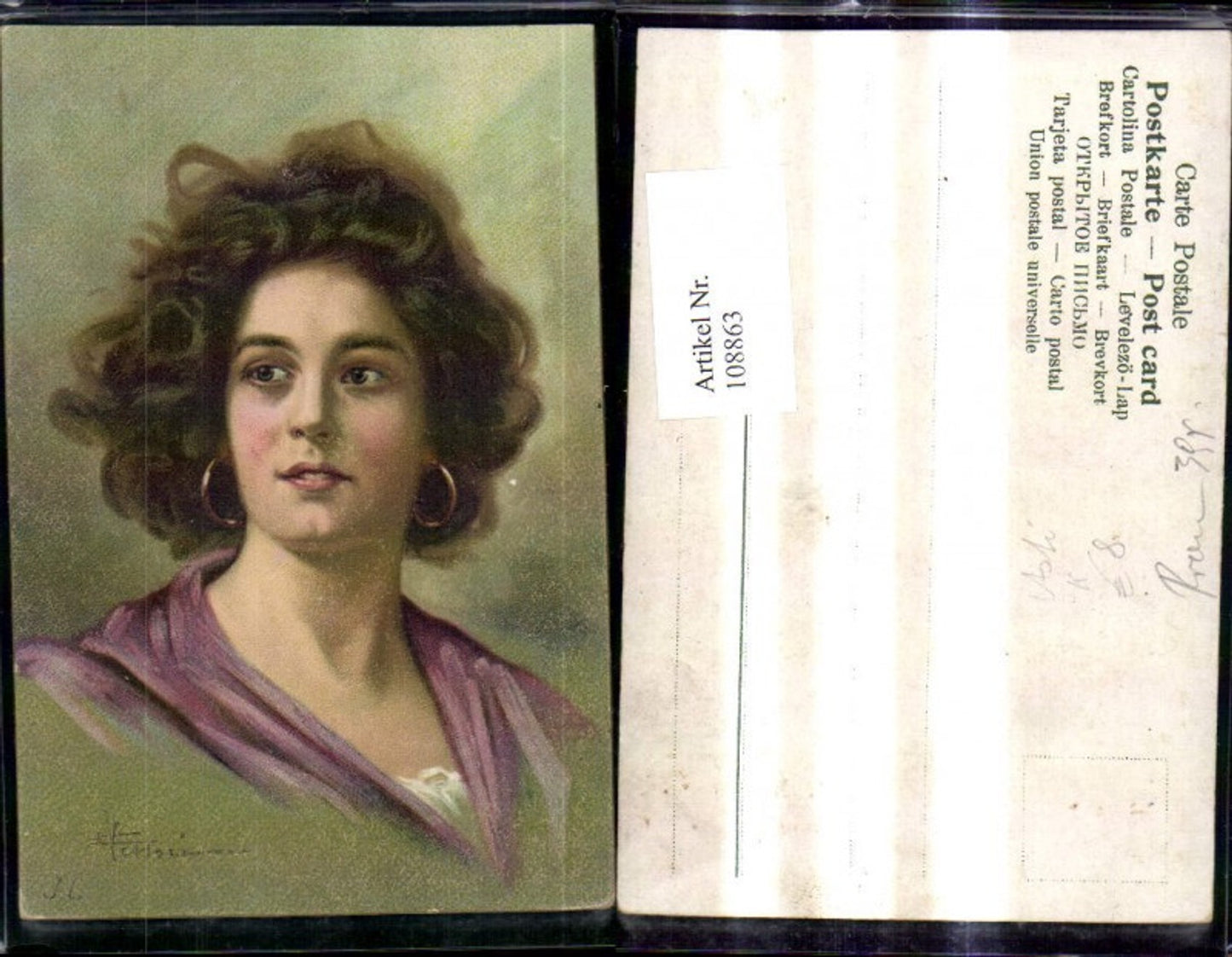 108863,Künstler Ak Asti Frau Portrait m. Ohrringen