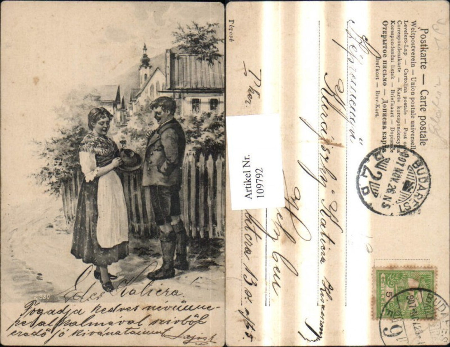 109792,Künstler Ak Paar Tracht v. Dorf Liebe
