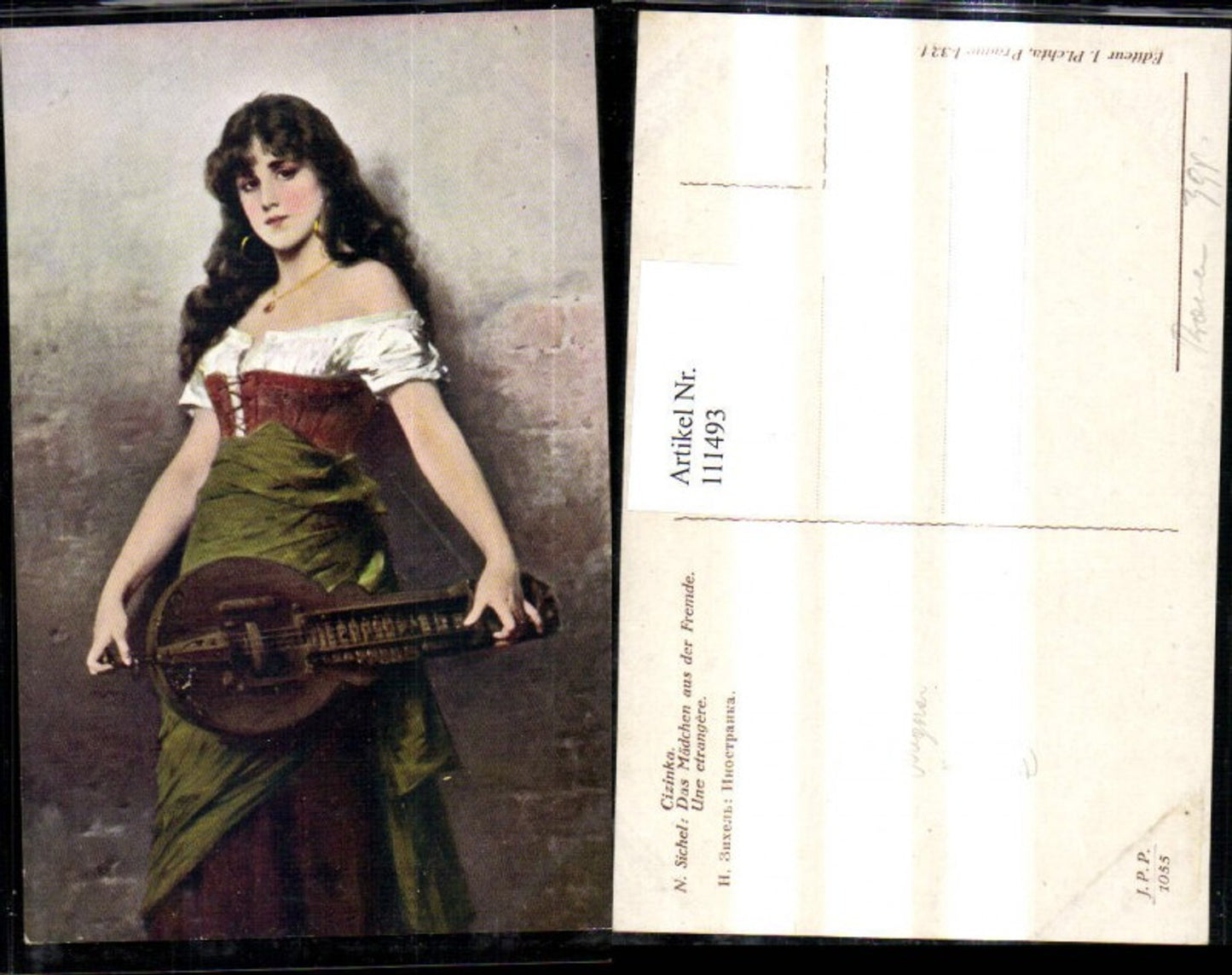 111493,Künstler Ak N. Sichel Cizinka Das Mädchen a. d. Fremde Mignon Instrument