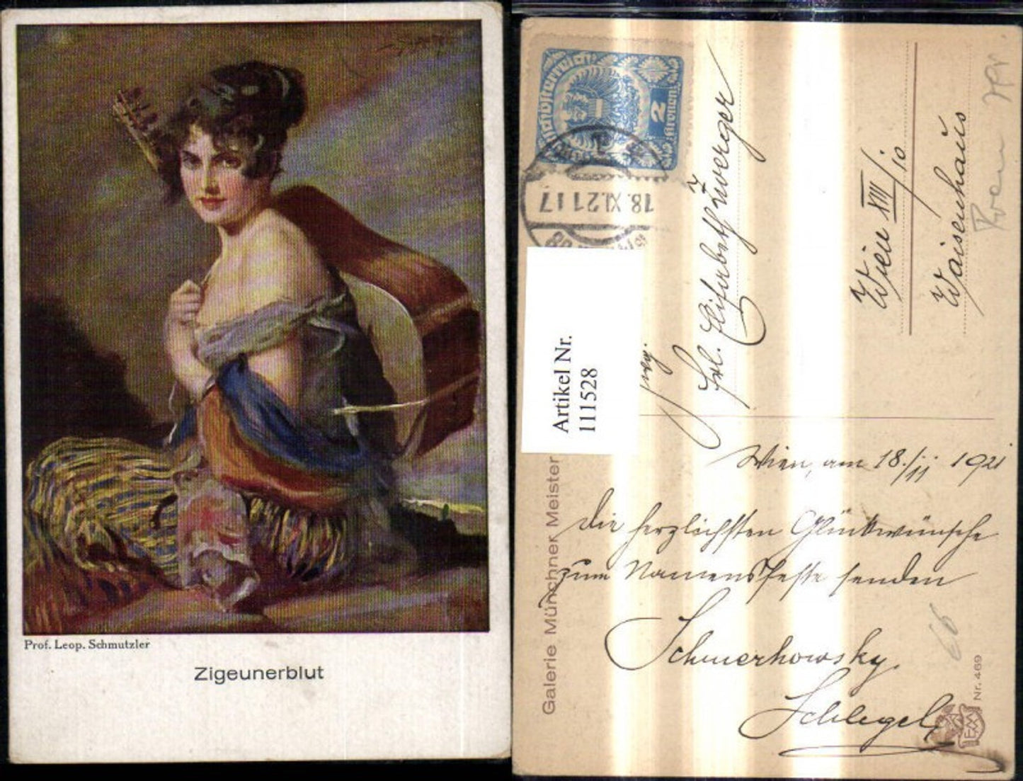 111528,Künstler Ak Leopold Schmutzler Zigeunerblut Mignon Frau m. Gitarre