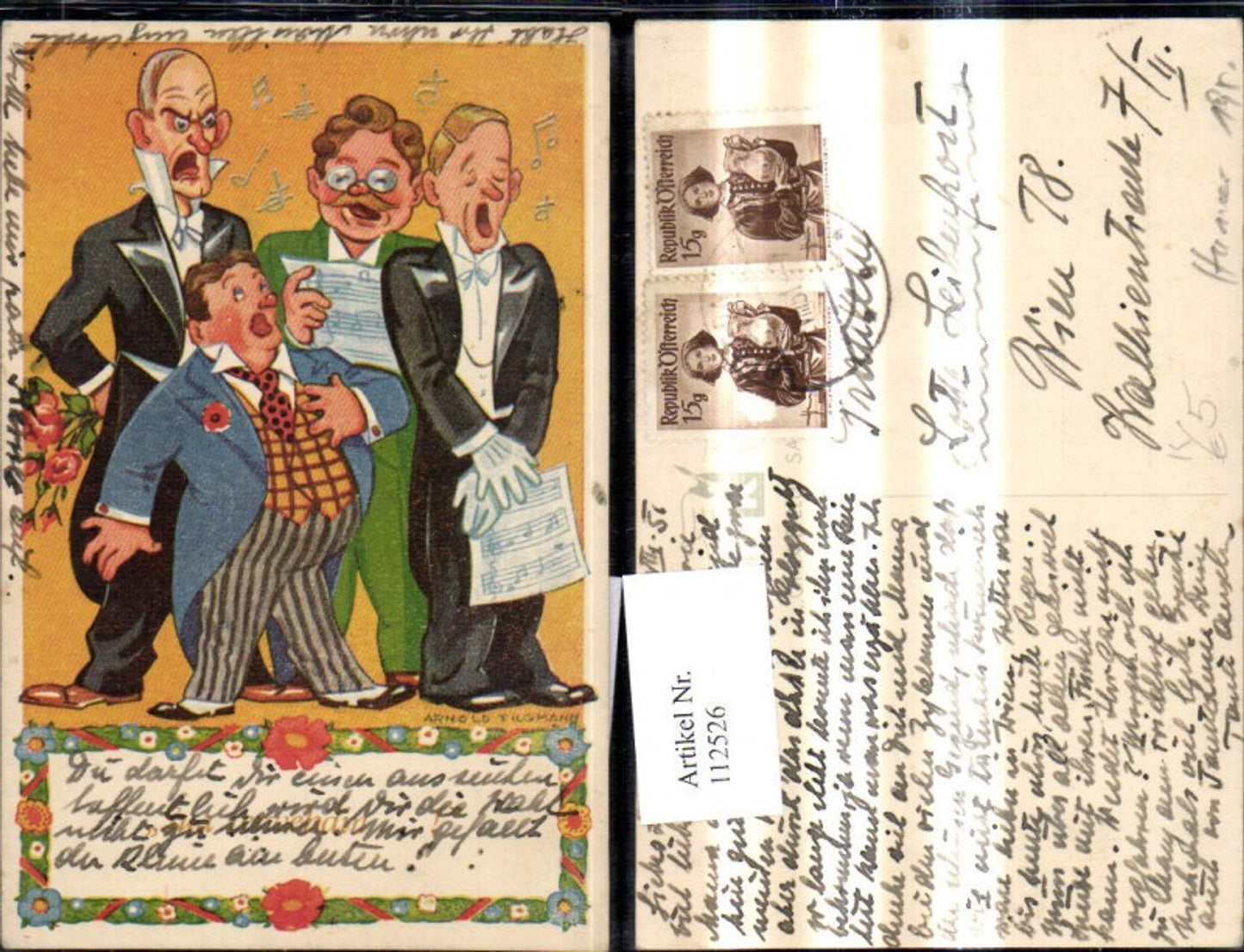 112526,Künstler Ak Arnold Tilgmann Scherz Humor Männer Singen
