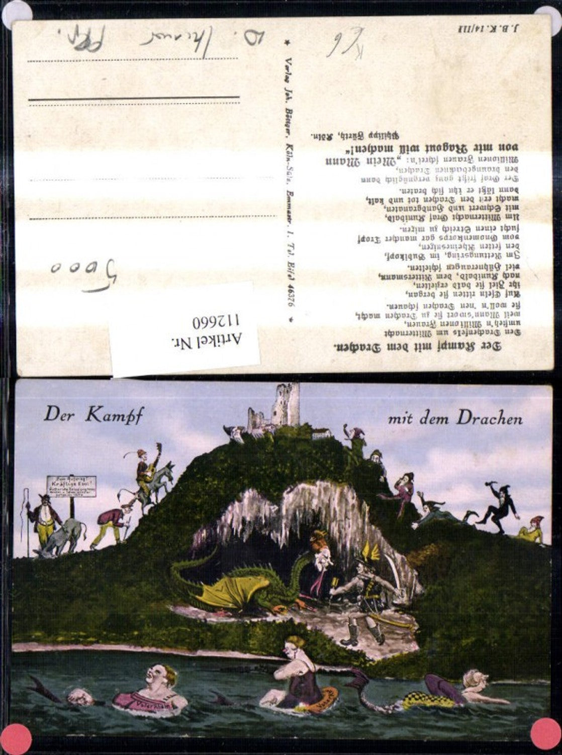 112660,Künstler Ak Scherz Humor Der Kampf m. d. Drachen