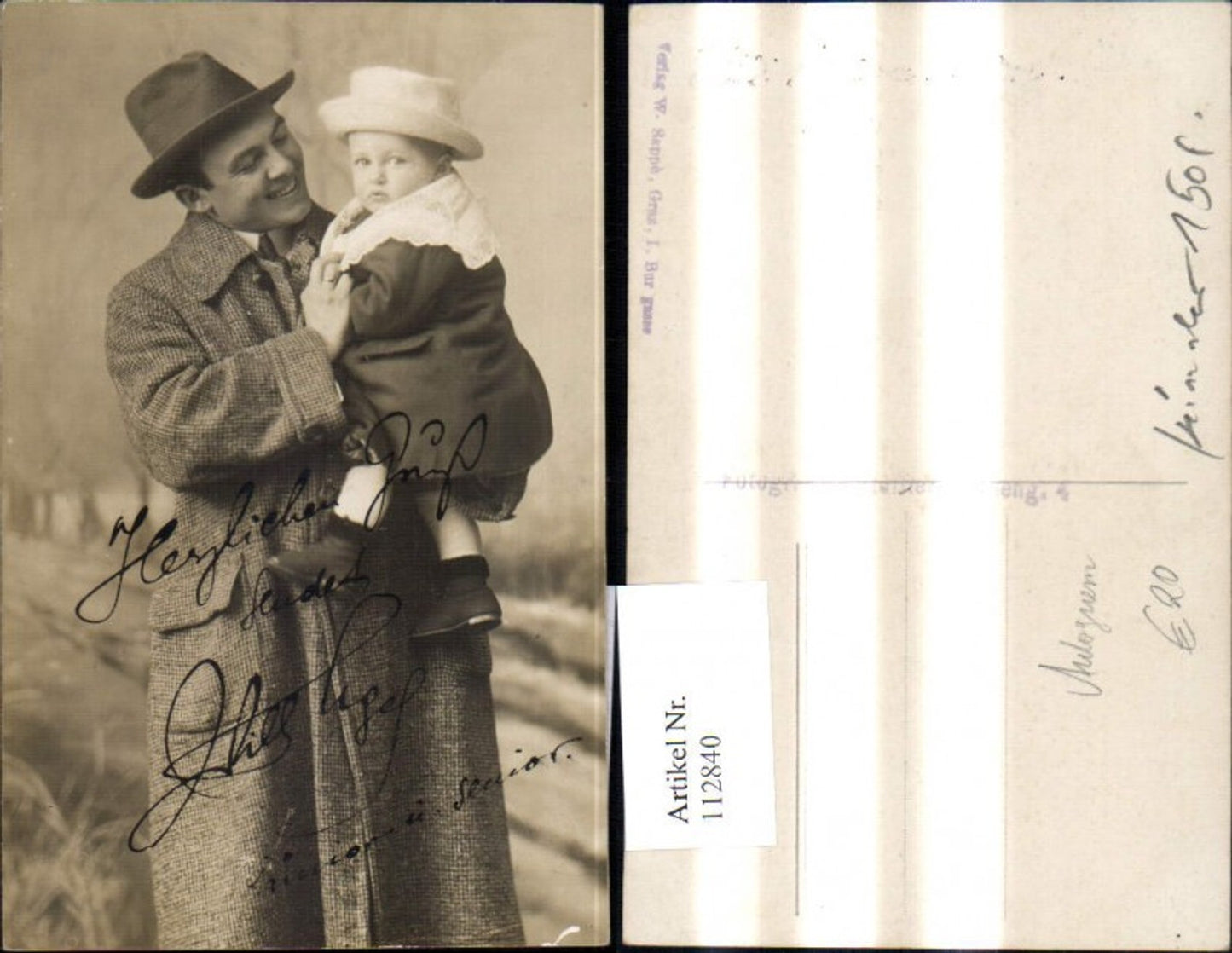 112840,Foto Ak Schauspieler Willi Agel m. seinem Kind Autogramm