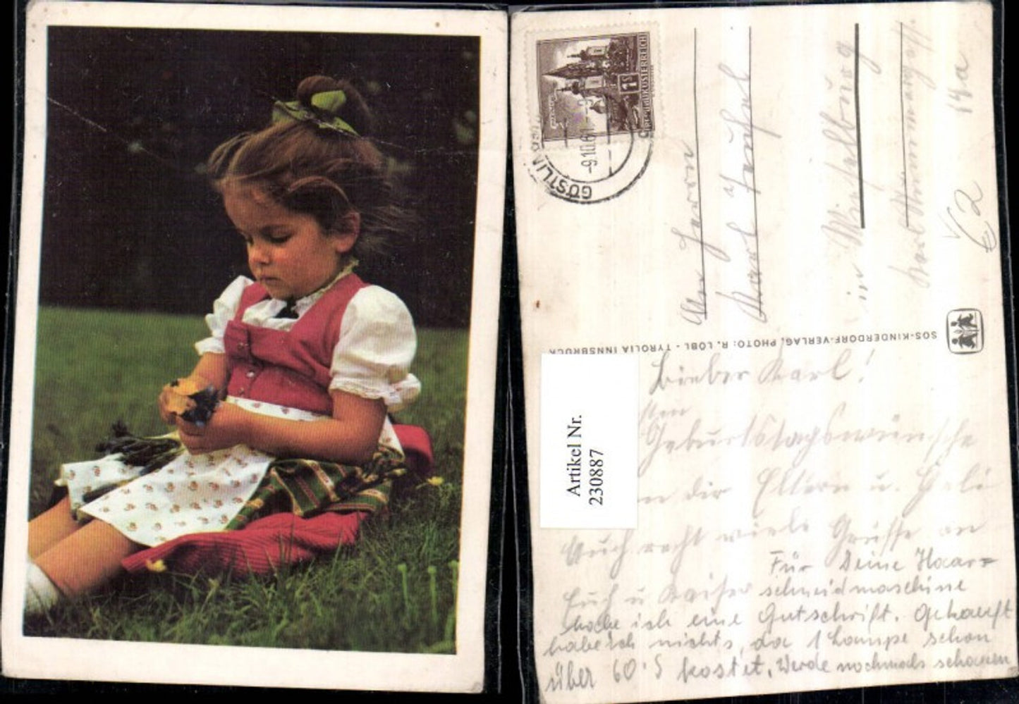 230887,SOS Kinderdorf Mädchen m. Kleid Tracht Blumen Wiese