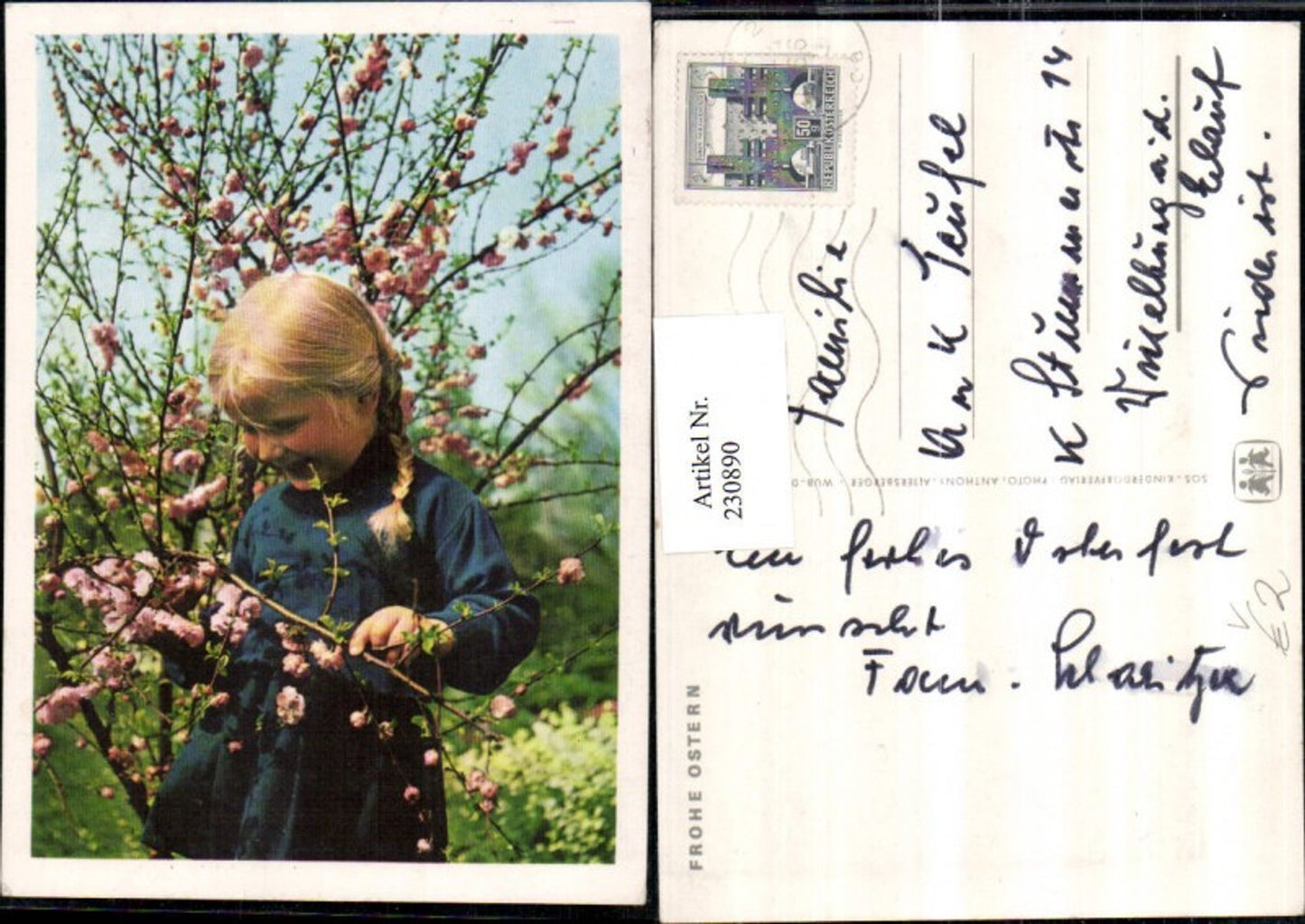 230890, SOS Children's Village girl with braid, flowering shrub