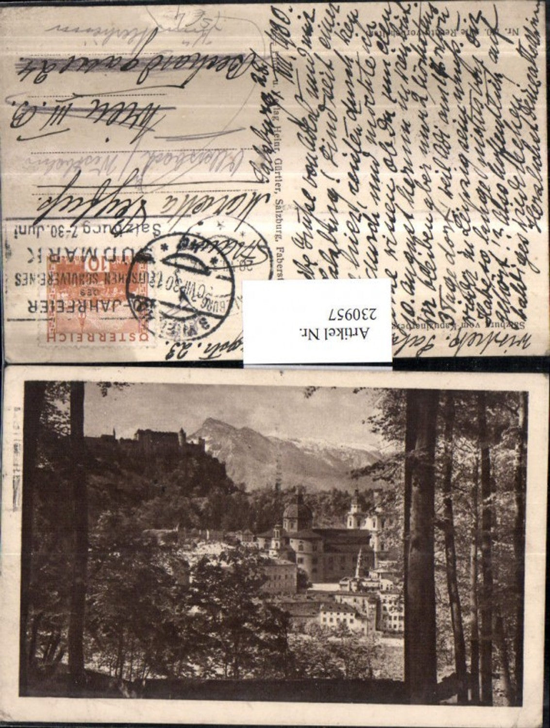 230957,Salzburg Teilansicht v. Kapuzinerberg Partie 30. Jahrfeier d. Deutschen Schulvereines Südmark Stempel