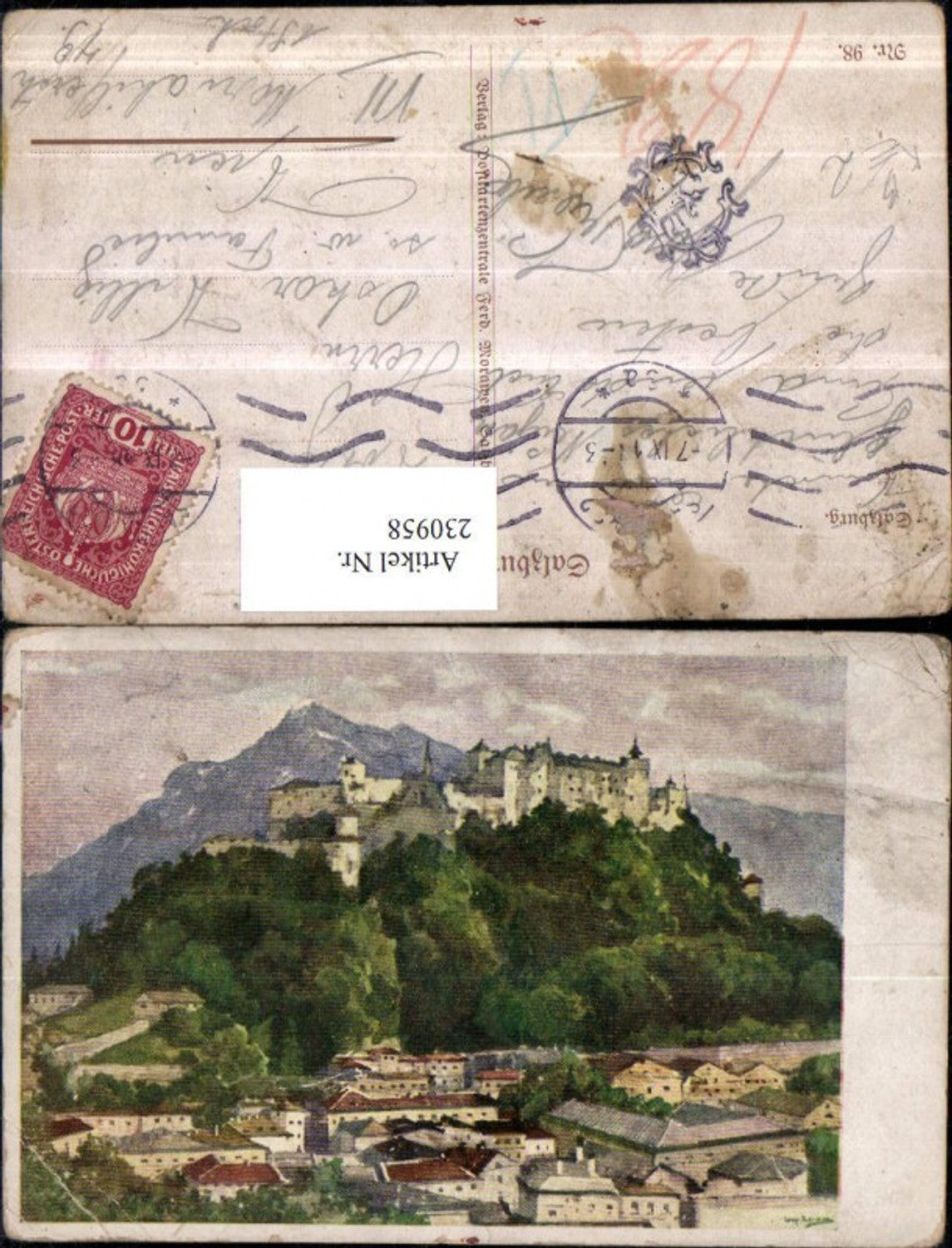 230958,Künstler AK Salzburg Salzburg Teilansicht m. Festung