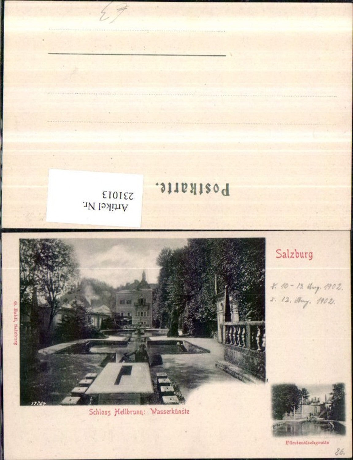 231013,Salzburg Schloss Hellbrunn Wasserkünste Fürstentischgrotte Mehrbildkarte