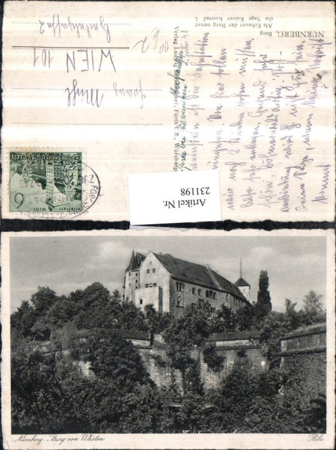 231198,Nürnberg Burg v. Westen Bahnpost Zug 2054 Forchheim – Behringersmühle