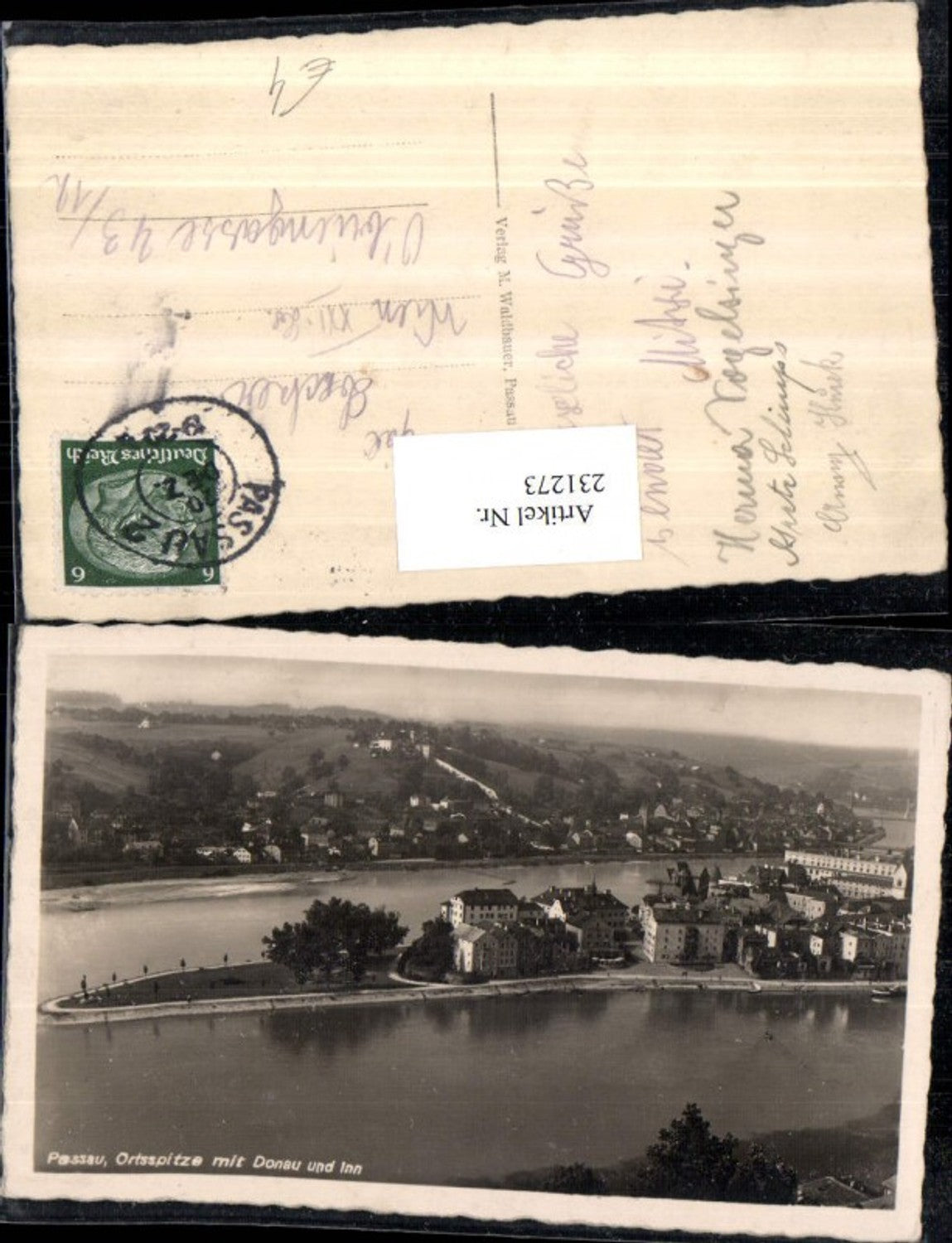 231273, Passau Partial view of the town's tip with Danube and Inn rivers