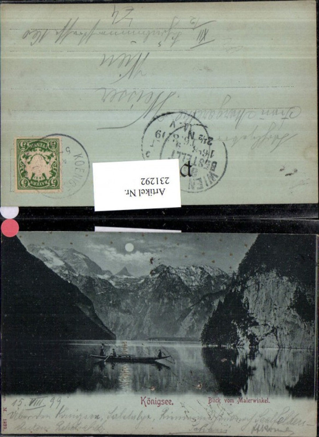 231292,Mond Litho AK Königssee b. Schönau Blick v. Malerwinkel Bergkulisse