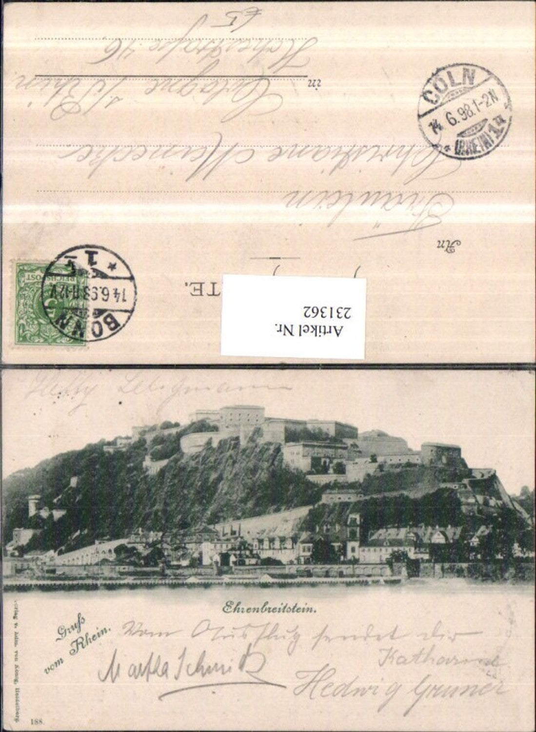 231362,Gruß v. Rhein Ehrenbreitstein Totale Festung