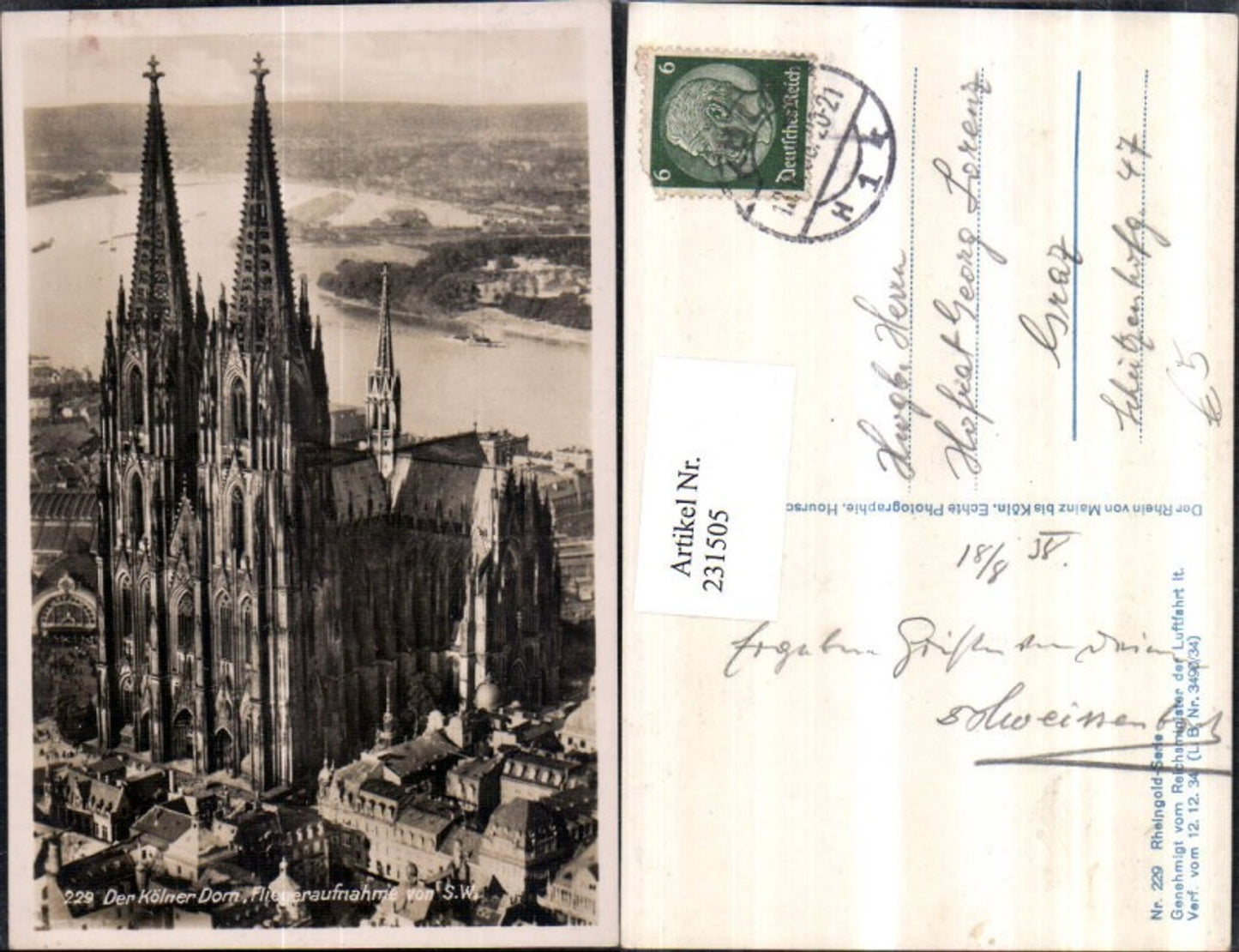 231505,Köln a. Rhein Dom Kirche Fliegeraufnahme