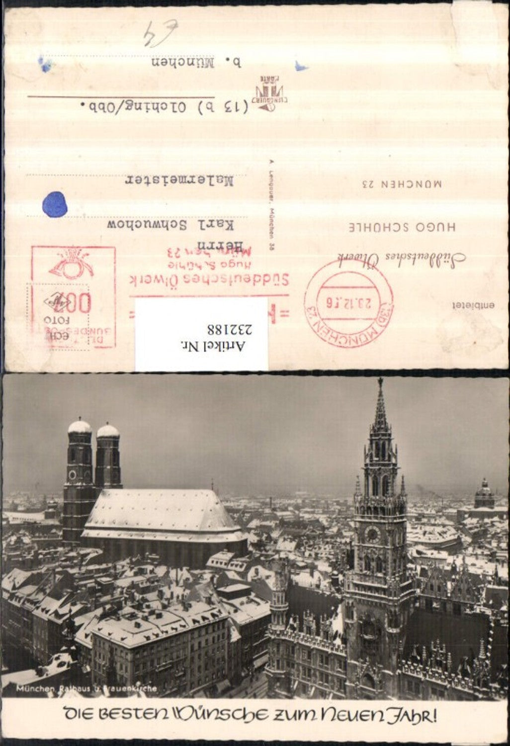 232188,München Teilansicht Rathaus u. Frauenkirche Kirche Winterbild