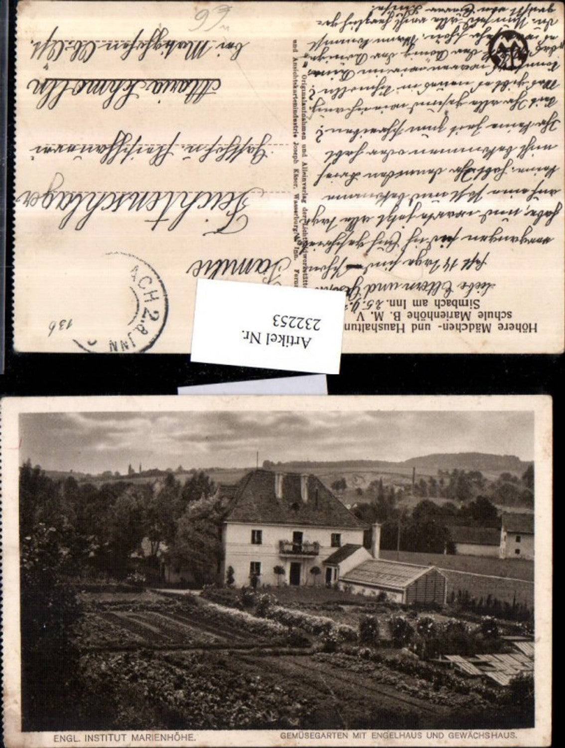 232253,Simbach am Inn Mädchen- u. Haushaltungsschule Marienhöhe Gemüsegarten m. Engelhaus u. Gewächshau