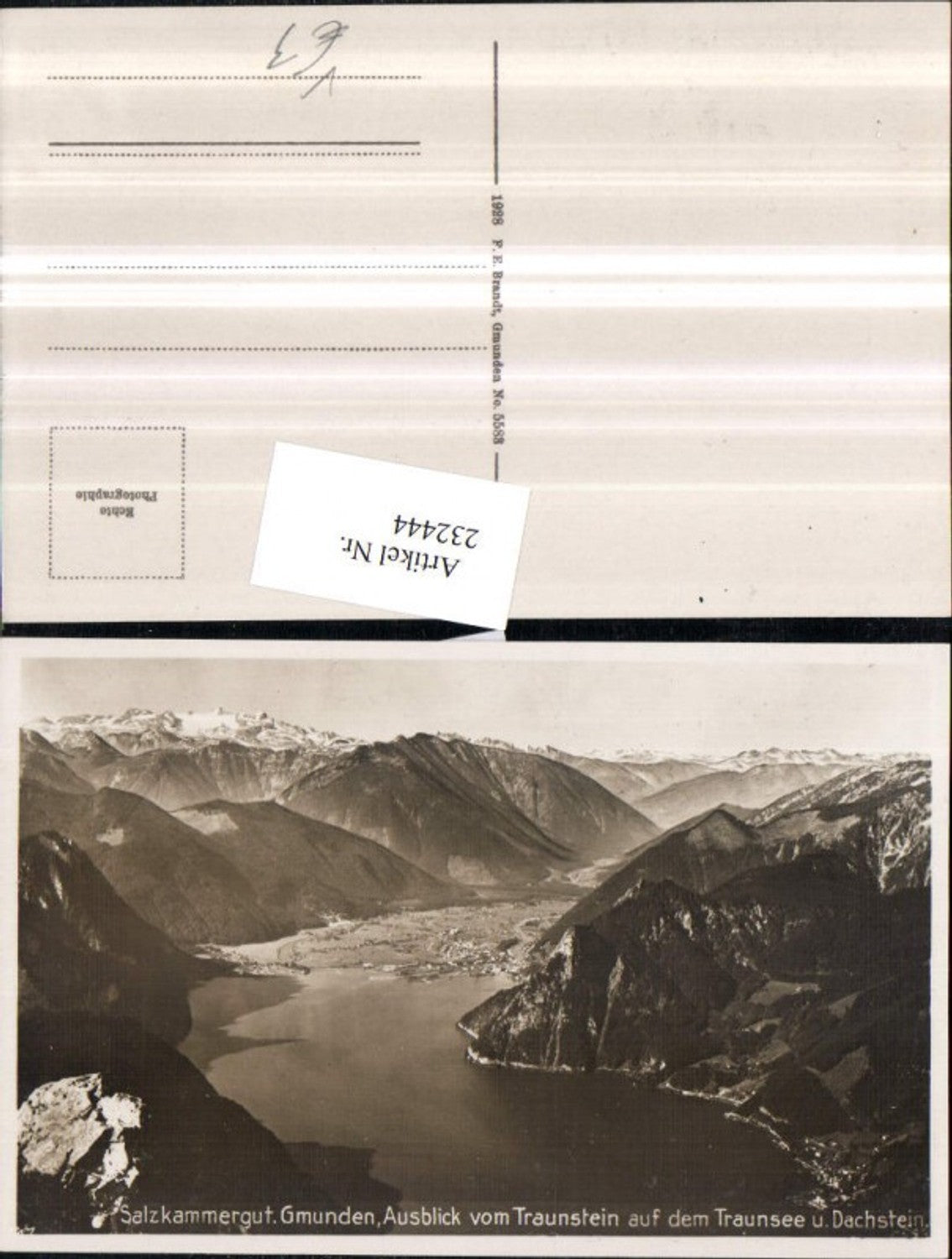 232444,Gmunden Ausblick v. Traunstein auf d. Traunsee u. Dachstein pub F. E. Brandt 5583