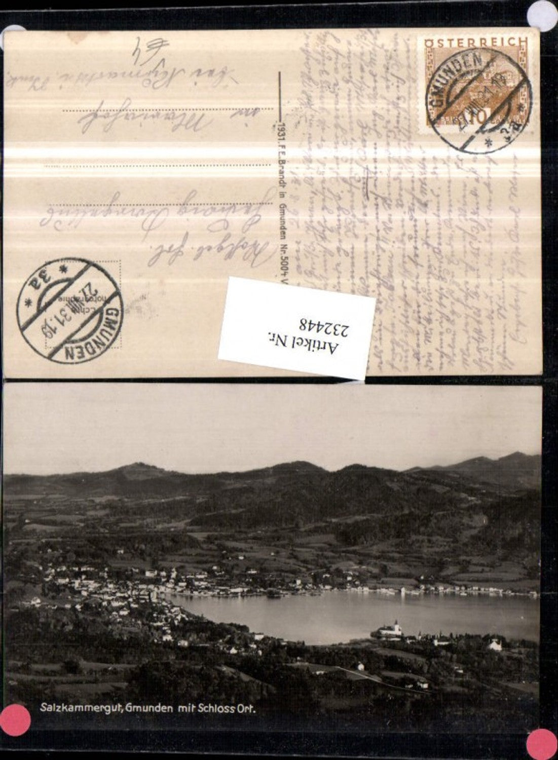 232448,Gmunden Totale m. Schloss Orth pub F. E. Brandt 5004